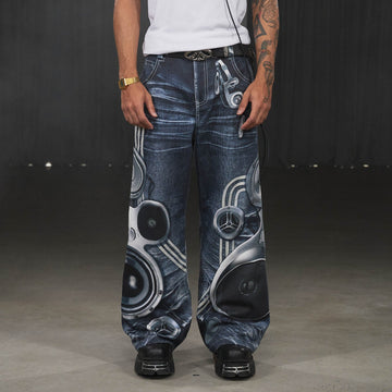 DND4DES Sound System Straight-Leg Pants Blue-Pants-S-Free Shipping Leatheretro