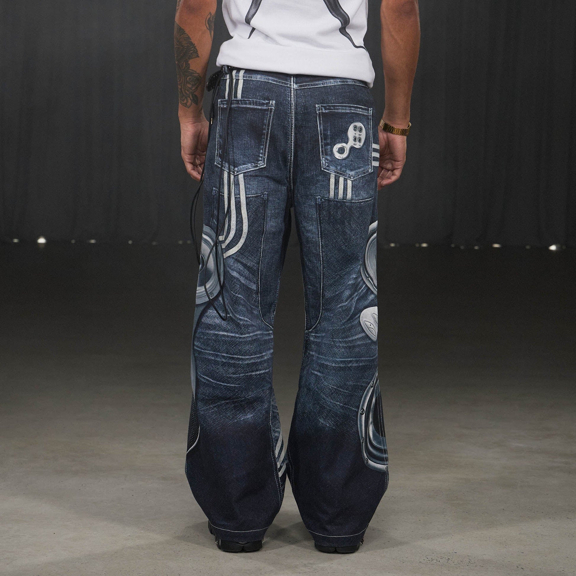 DND4DES Sound System Straight-Leg Pants Blue-Pants-S-Free Shipping Leatheretro
