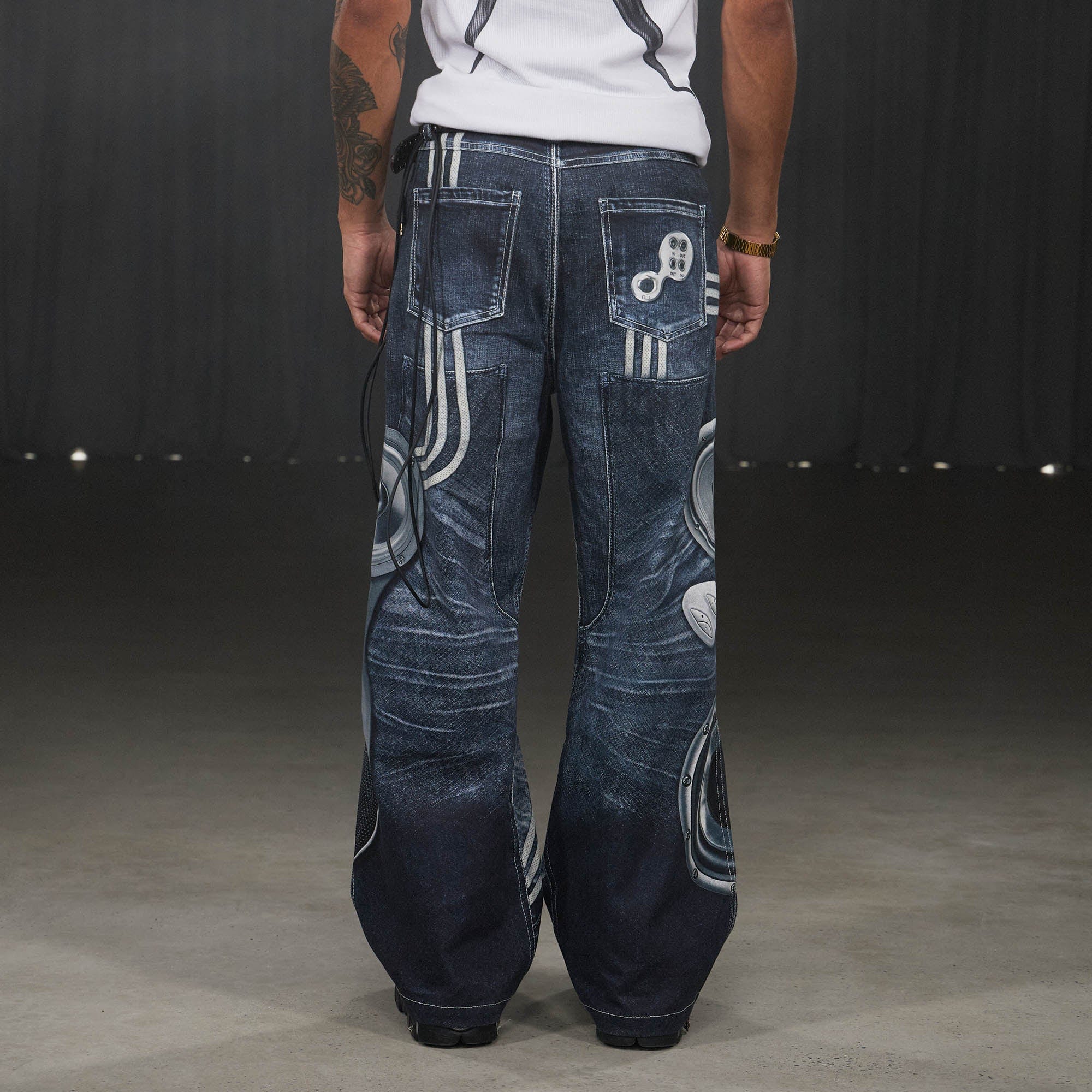 DND4DES Sound System Straight-Leg Pants Blue-Pants-S-Free Shipping Leatheretro
