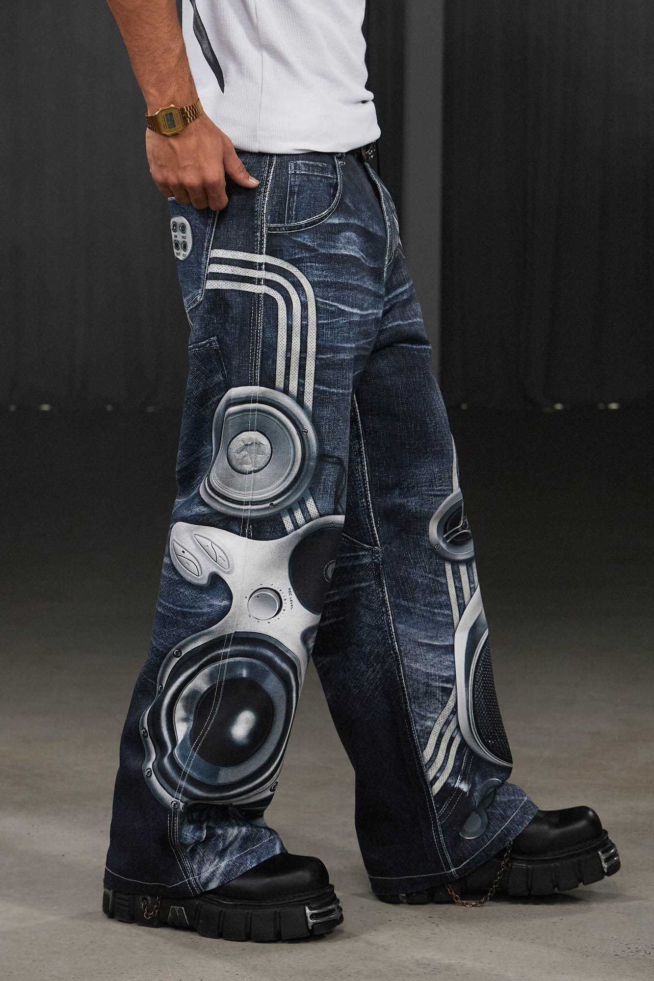 DND4DES Sound System Straight-Leg Pants Blue-Pants-S-Free Shipping Leatheretro
