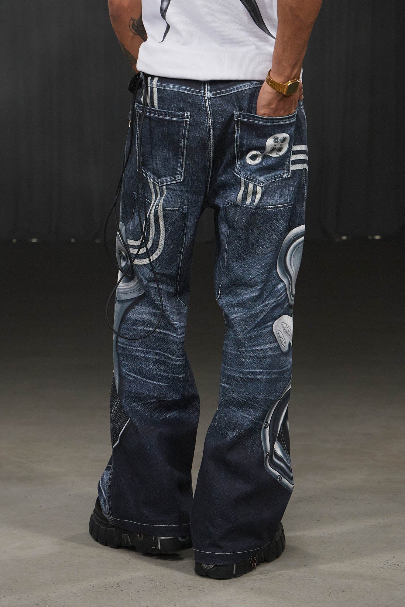 DND4DES Sound System Straight-Leg Pants Blue-Pants-S-Free Shipping Leatheretro