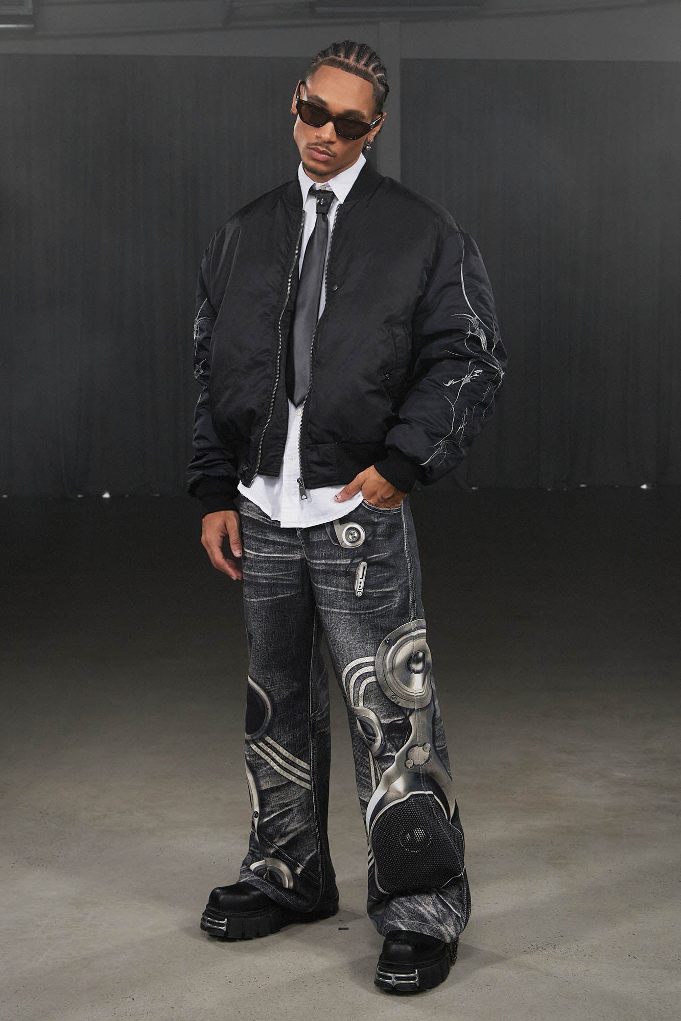 DND4DES Sound System Straight-Leg Pants Black-Pants-S-Free Shipping Leatheretro