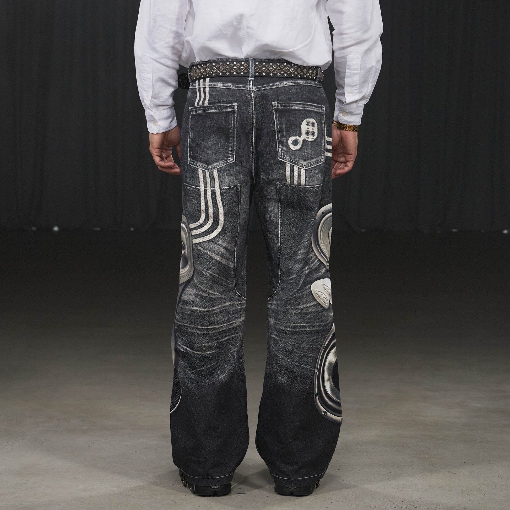 DND4DES Sound System Straight-Leg Pants Black-Pants-S-Free Shipping Leatheretro