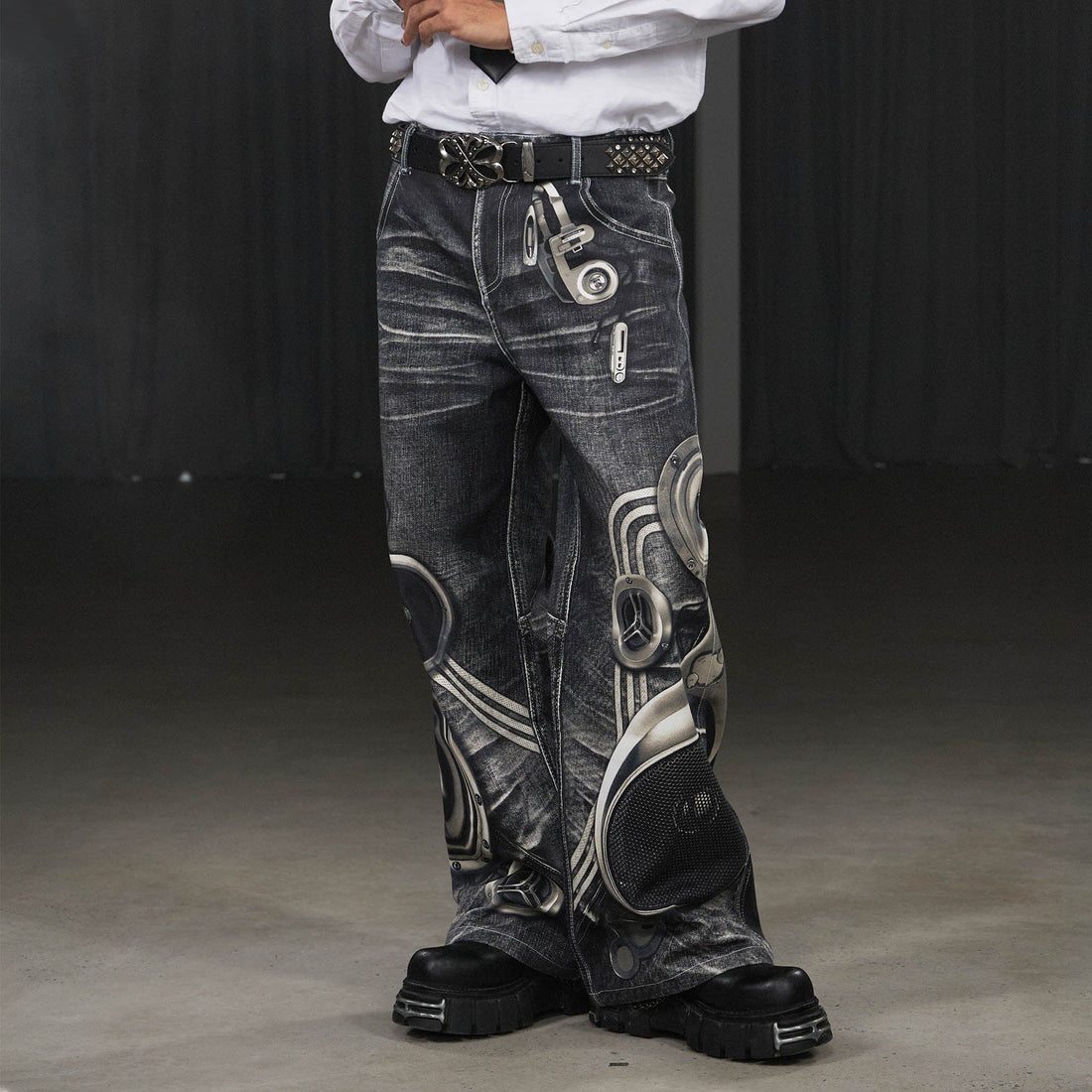 DND4DES Sound System Straight-Leg Pants Black-Pants-S-Free Shipping Leatheretro