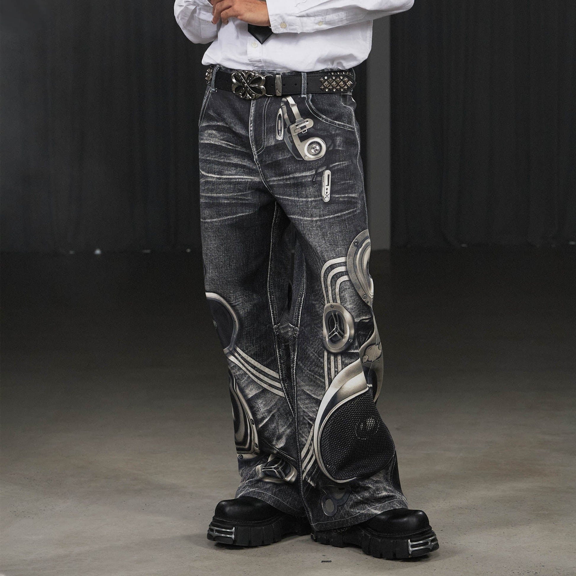 DND4DES Sound System Straight-Leg Pants Black-Pants-S-Free Shipping Leatheretro