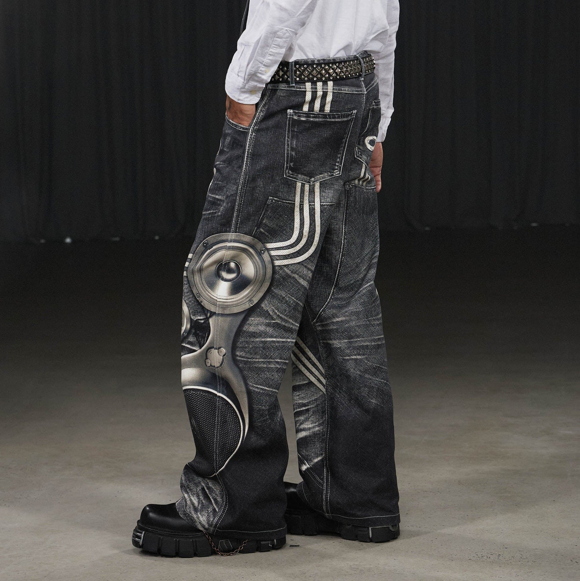 DND4DES Sound System Straight-Leg Pants Black-Pants-S-Free Shipping Leatheretro