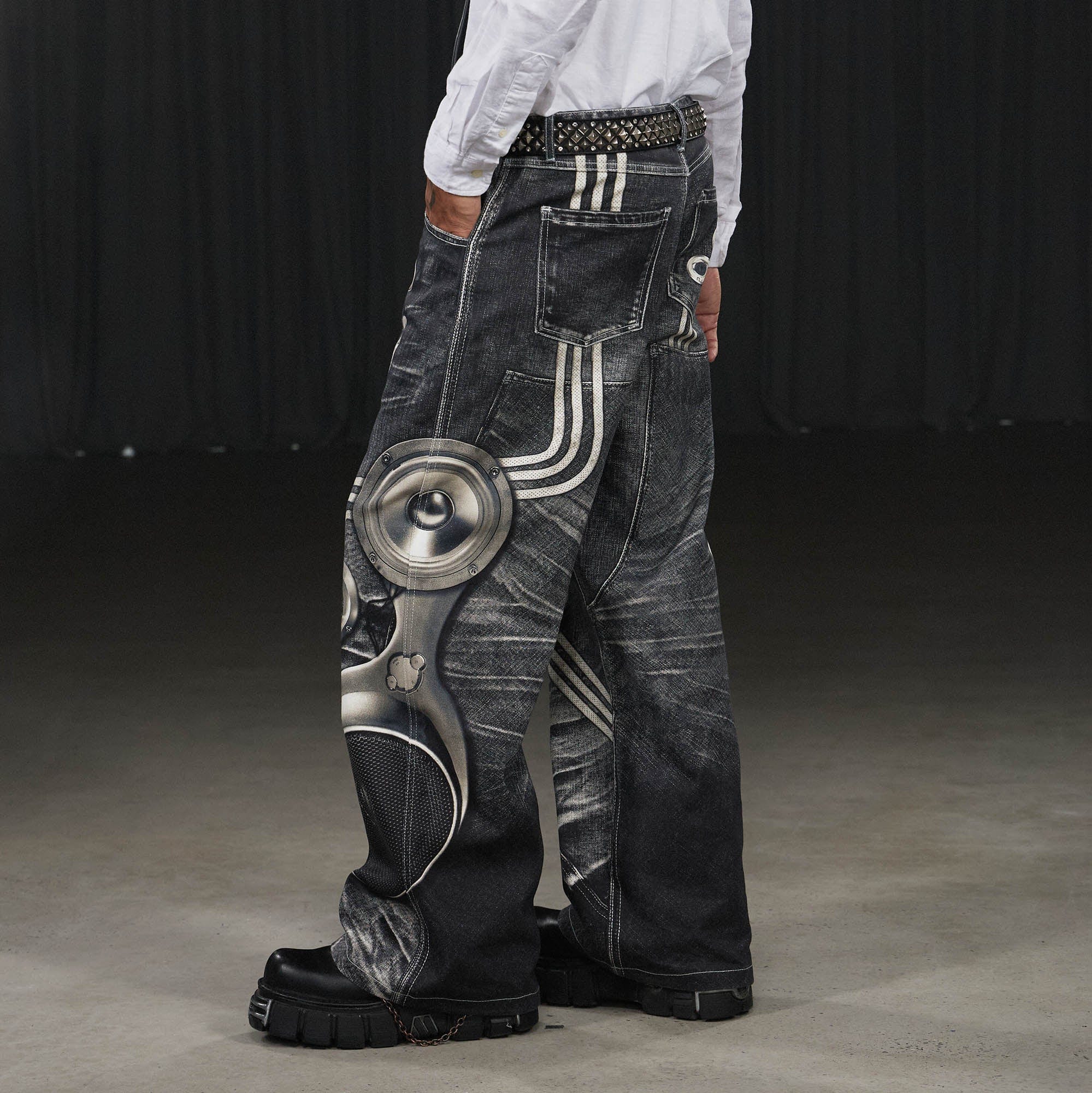 DND4DES Sound System Straight-Leg Pants Black-Pants-S-Free Shipping Leatheretro