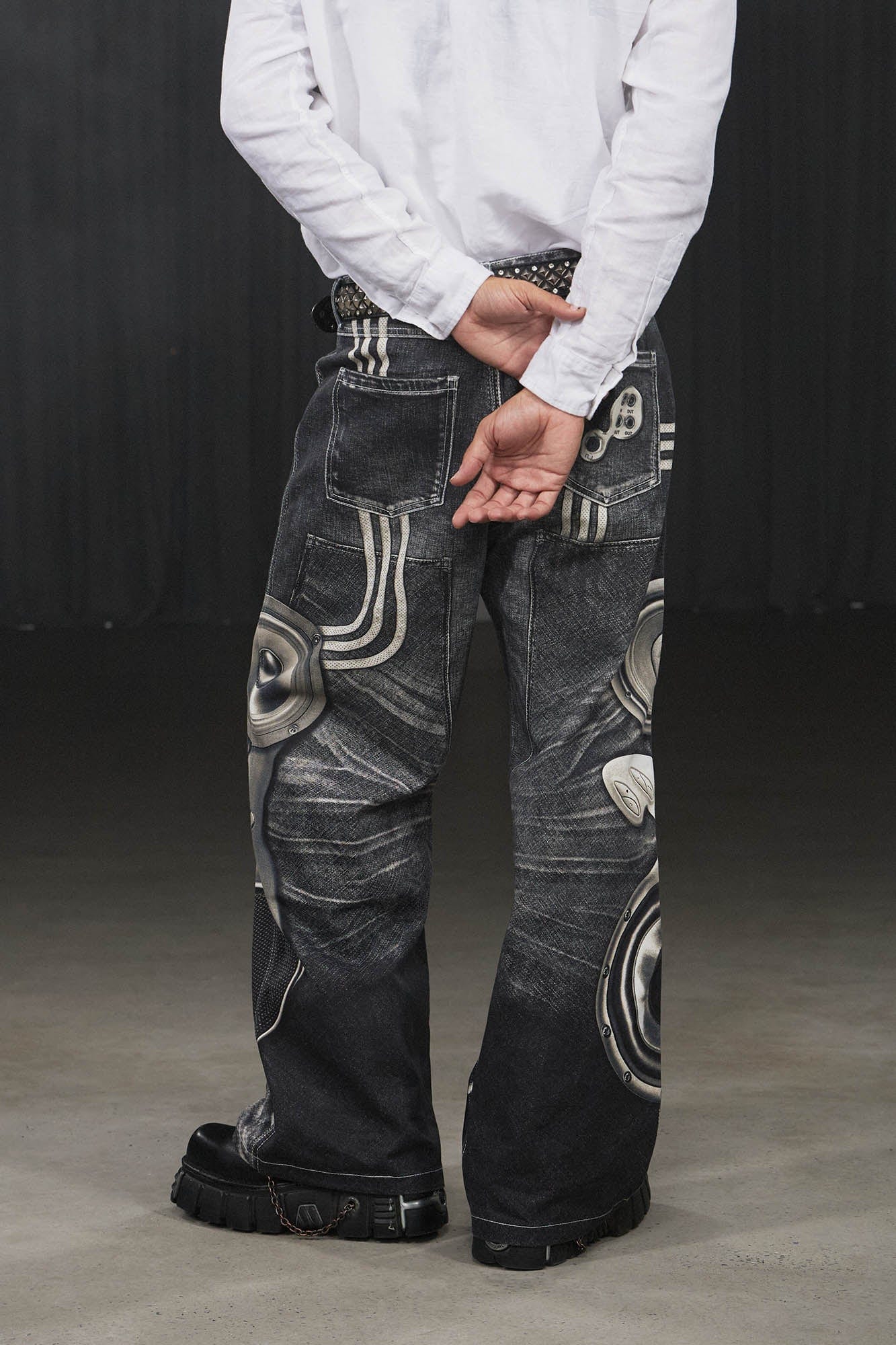 DND4DES Sound System Straight-Leg Pants Black-Pants-S-Free Shipping Leatheretro