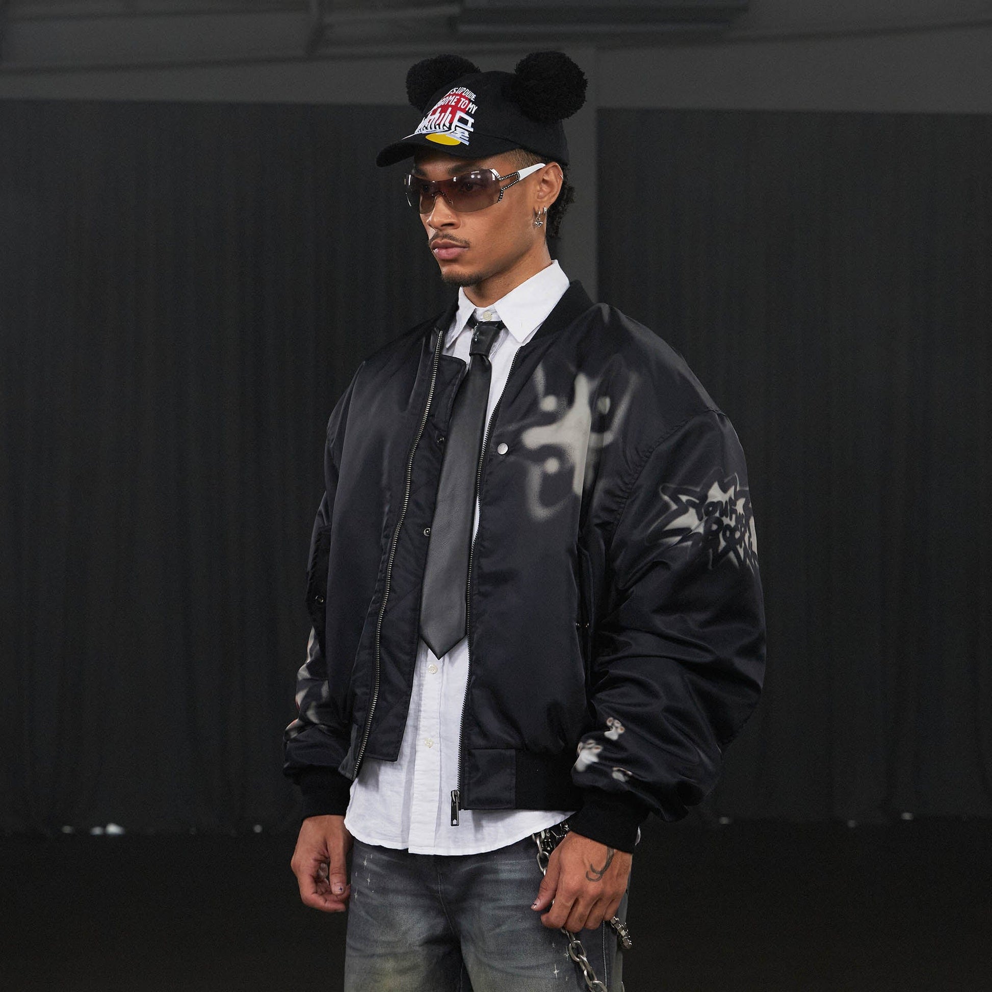 DND4DES Graffiti Bulldog MA1 Bomber Jacket-Jacket-S-Free Shipping Leatheretro