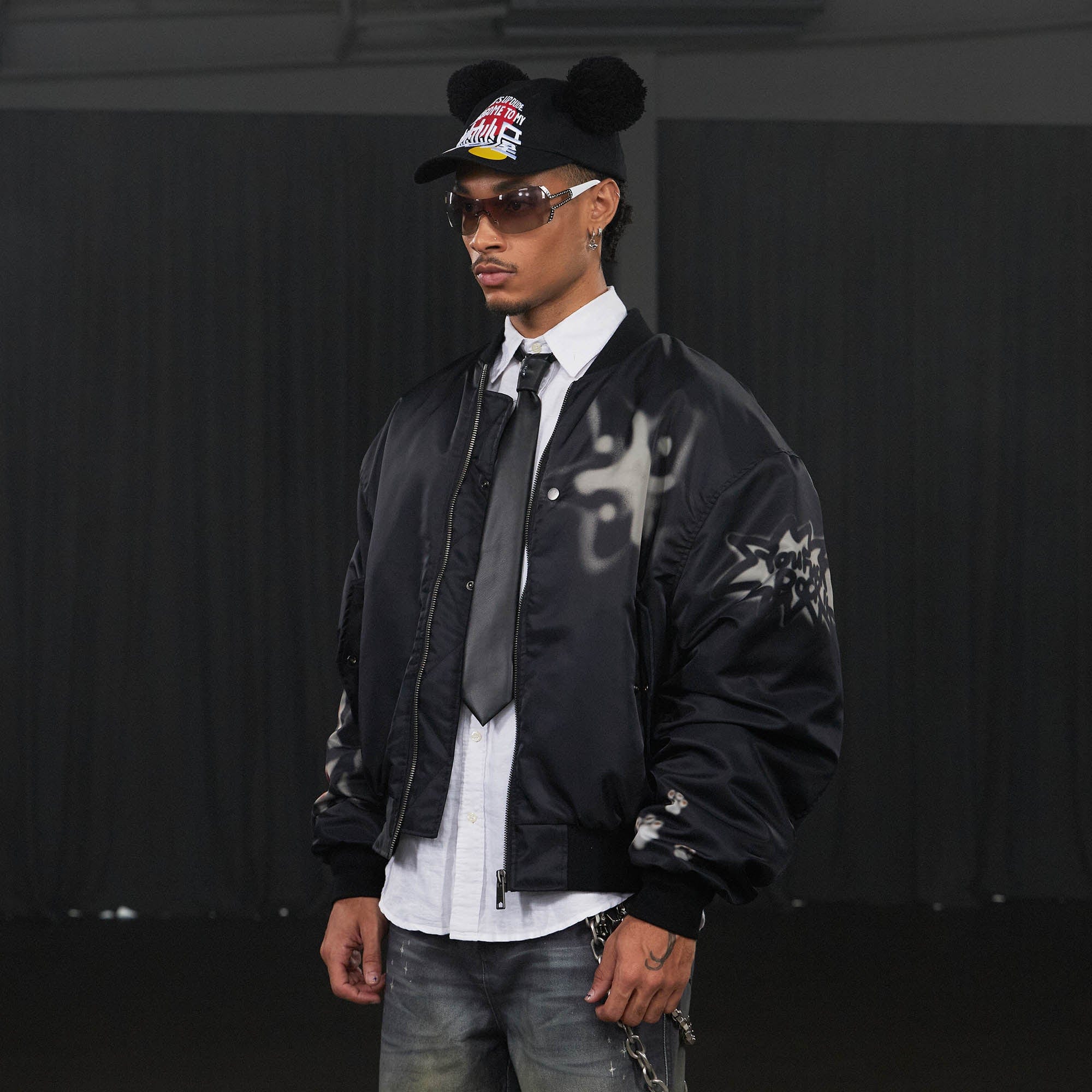 DND4DES Graffiti Bulldog MA1 Bomber Jacket-Jacket-S-Free Shipping Leatheretro