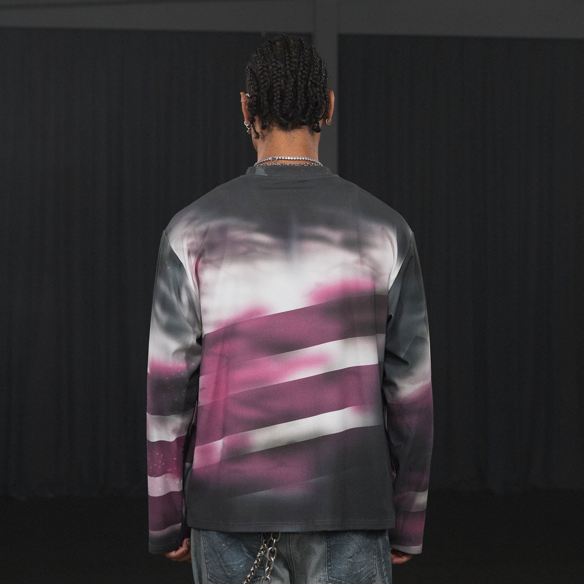 DND4DES Stars Graffiti Henley Long-Sleeve Tee-L/S Tee-S-Pink-Free Shipping Leatheretro