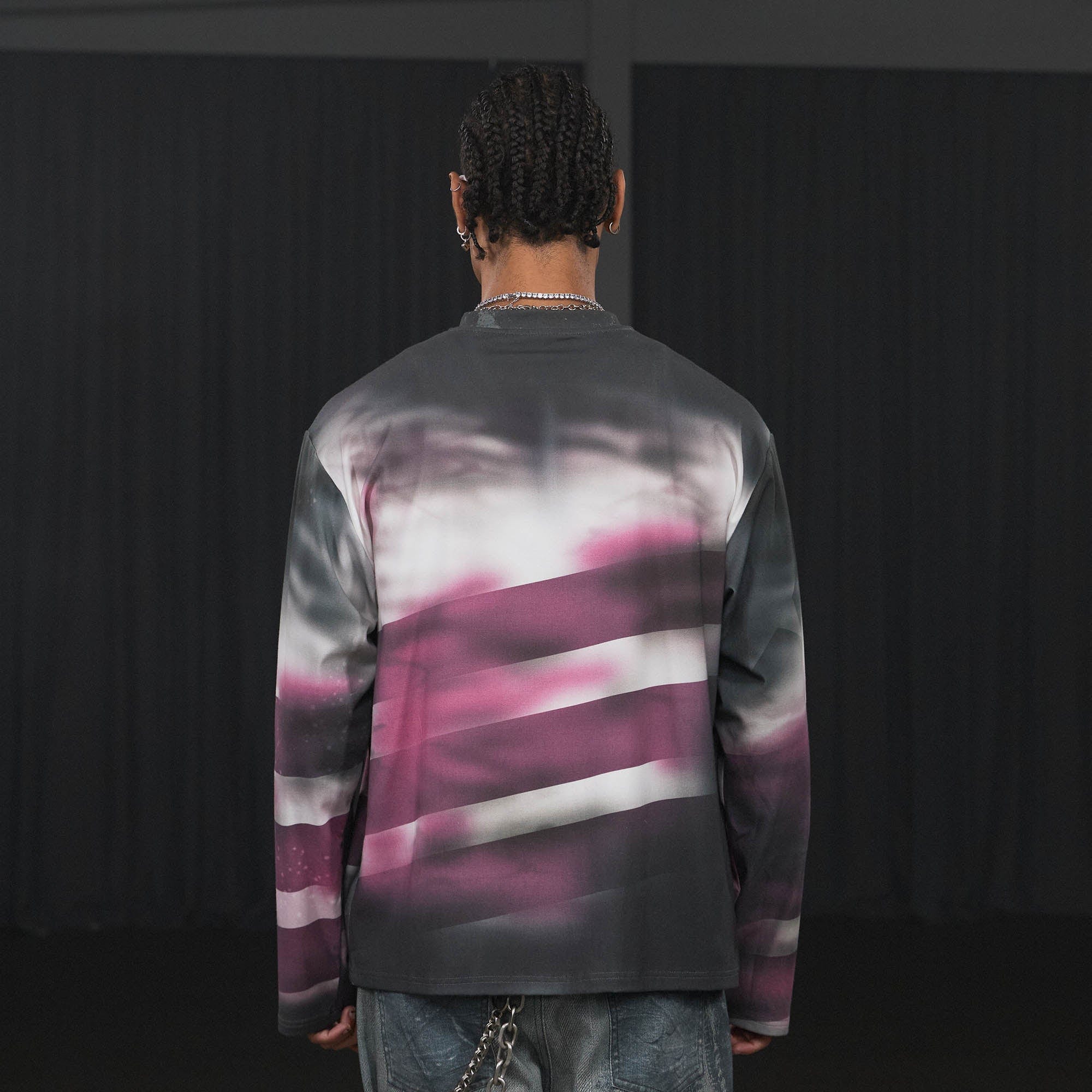 DND4DES Stars Graffiti Henley Long-Sleeve Tee-L/S Tee-S-Pink-Free Shipping Leatheretro