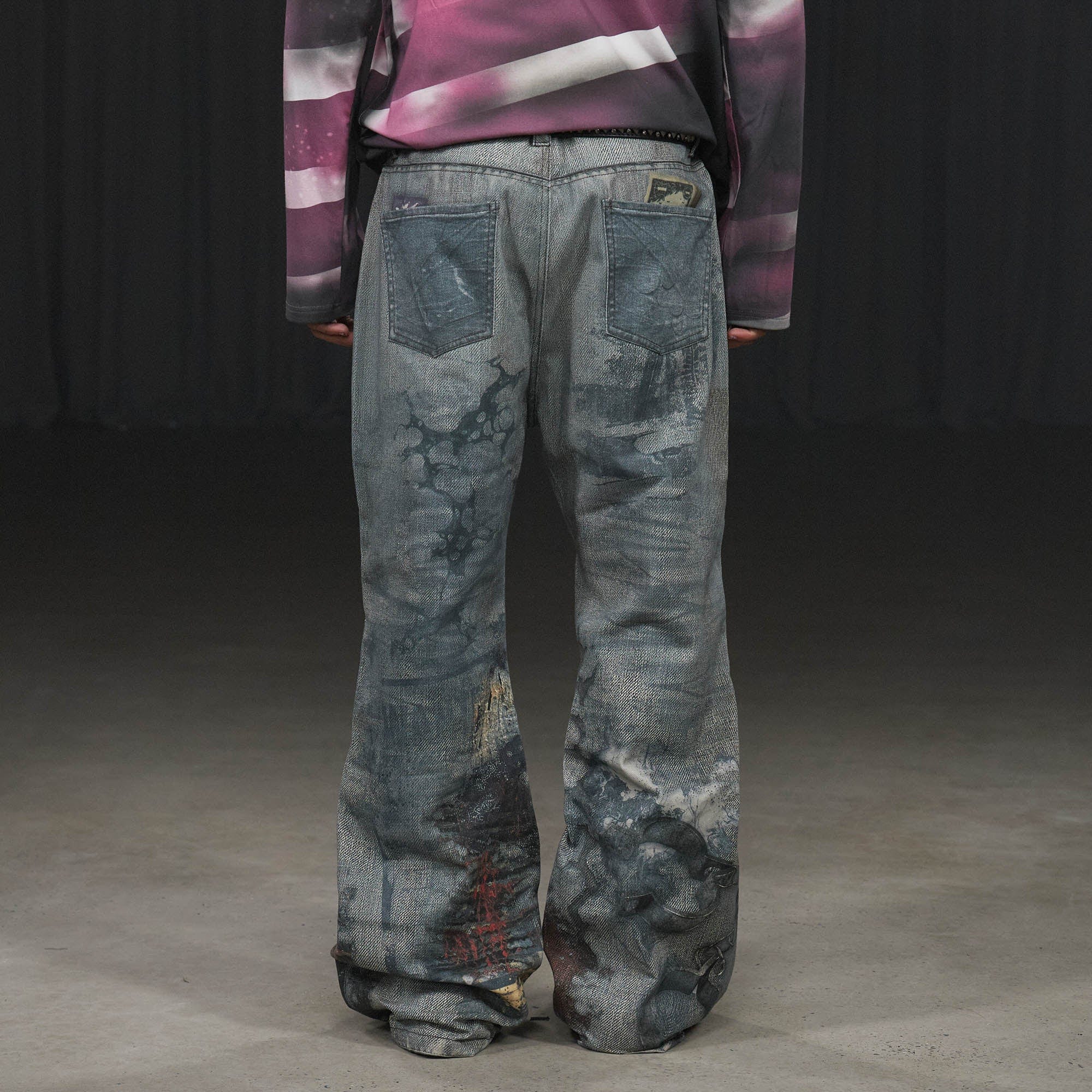 DND4DES Distressed Paisley Bandana Flared Pants-Pants-S-Free Shipping Leatheretro