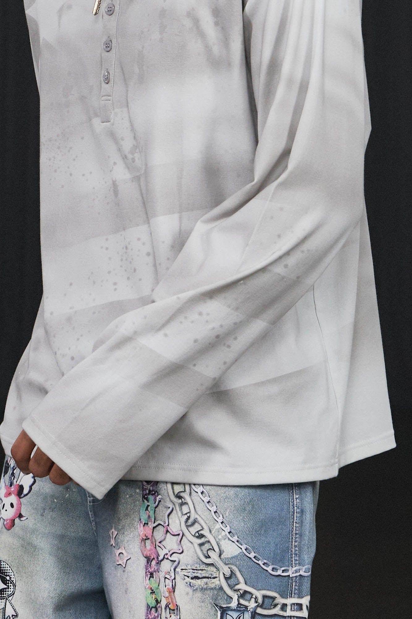 DND4DES Stars Graffiti Henley Long-Sleeve Tee-L/S Tee-S-Pink-Free Shipping Leatheretro