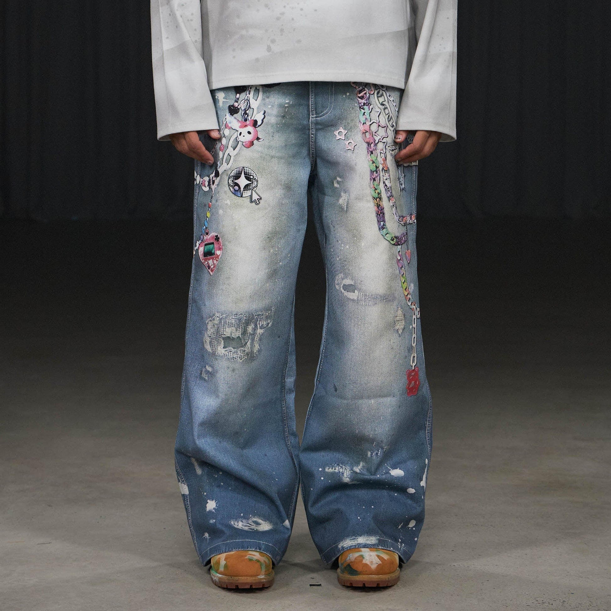 DND4DES Cartoon Chain Wide-Leg Jeans-Jeans-S-Free Shipping Leatheretro