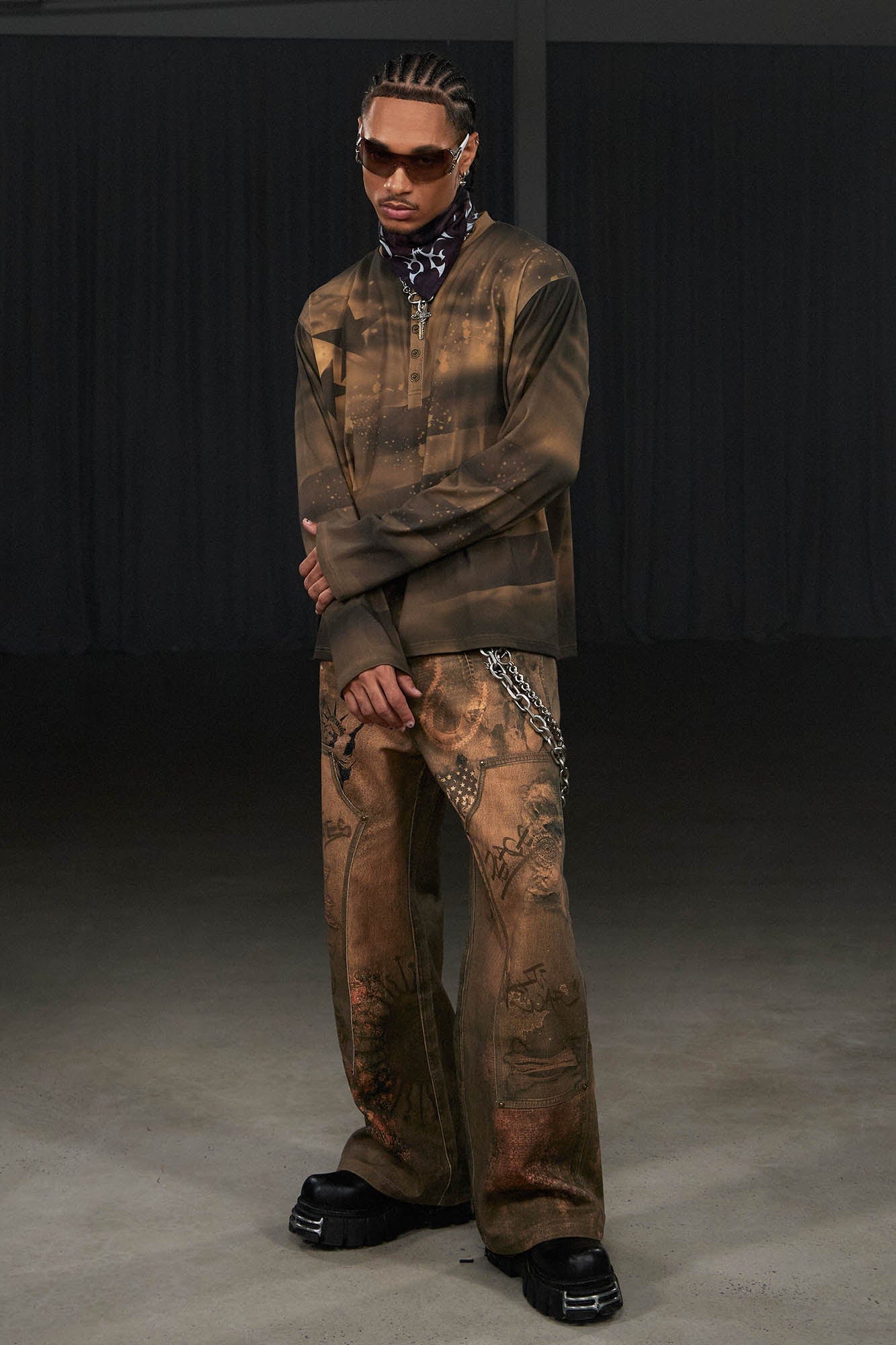 DND4DES Stars Graffiti Henley Long-Sleeve Tee-L/S Tee-S-Pink-Free Shipping Leatheretro