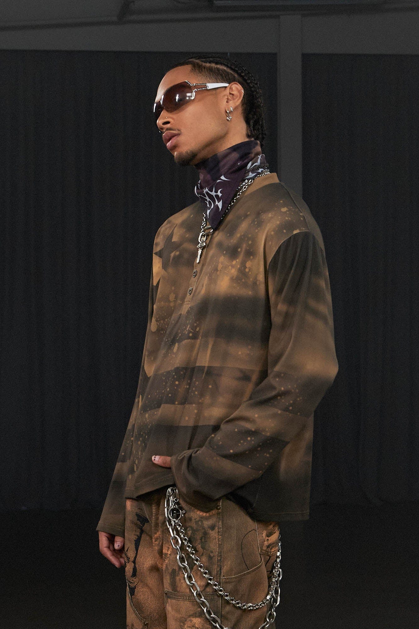 DND4DES Stars Graffiti Henley Long-Sleeve Tee-L/S Tee-S-Pink-Free Shipping Leatheretro