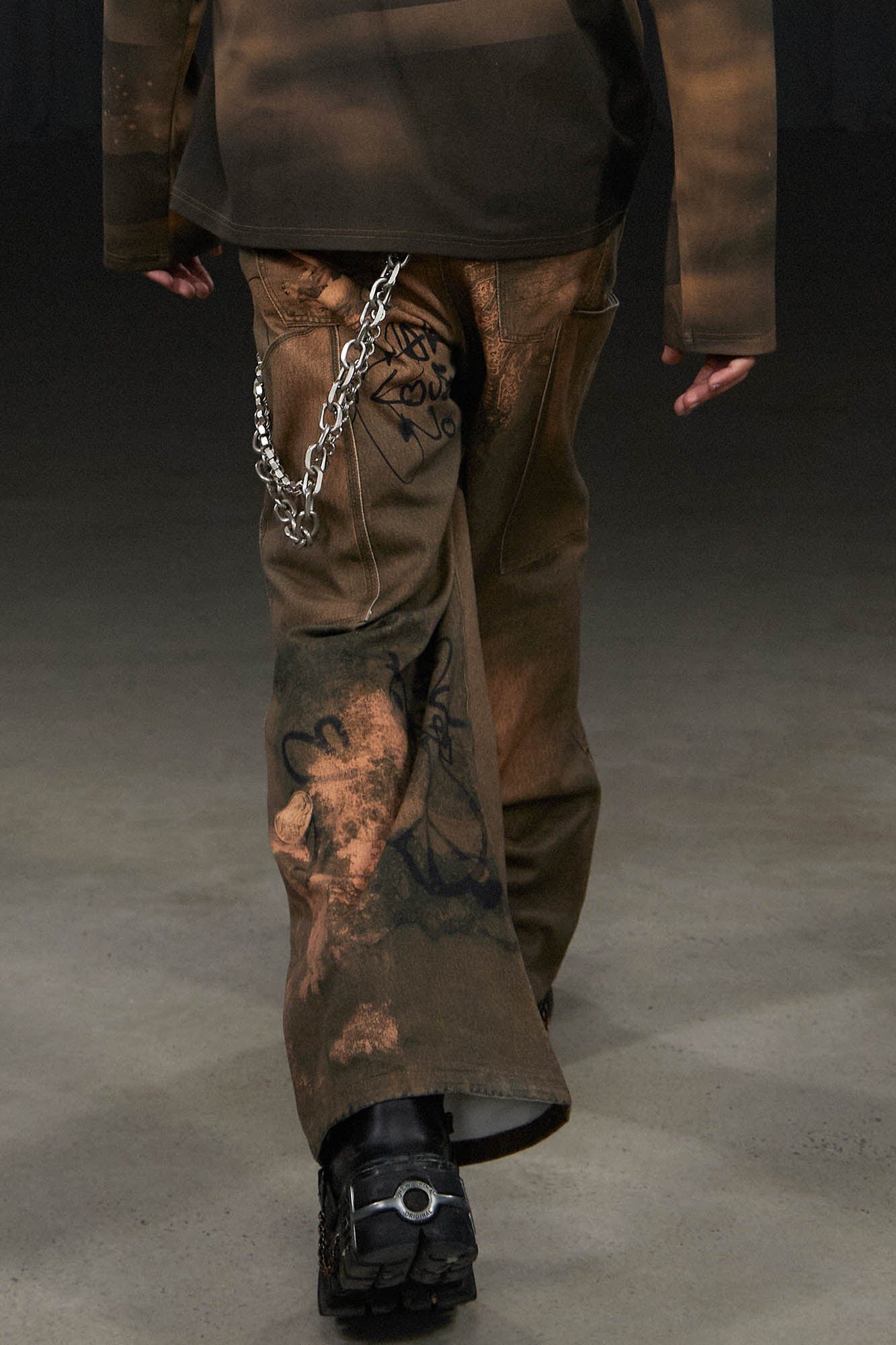 DND4DES Deconstructed Double-Knee Graffiti Wide-Leg Pants-Pants-S-Free Shipping Leatheretro