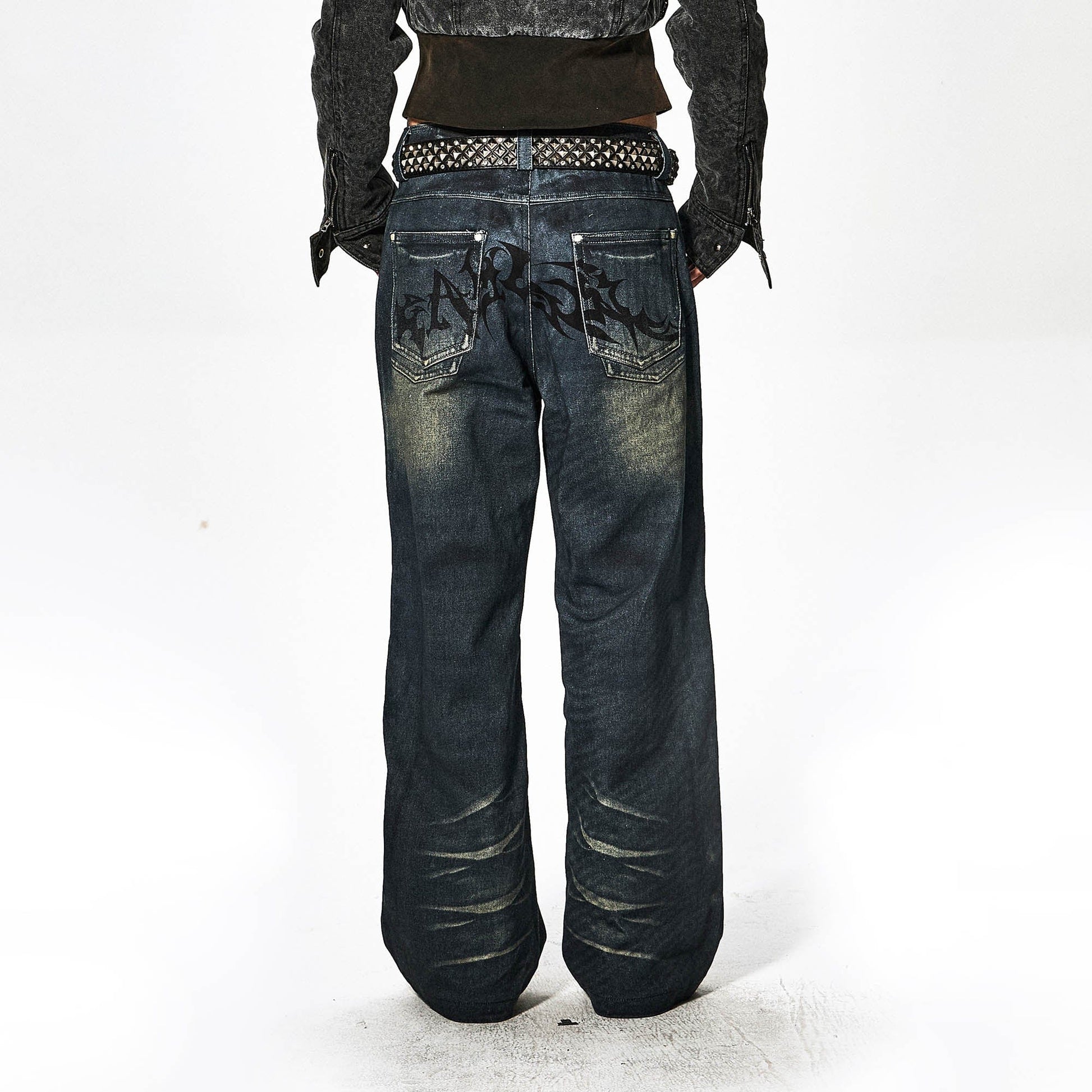 DND4DES×Faychui Acid Graphics Distressed Wide-Leg Jeans-Jeans-S-Free Shipping Leatheretro