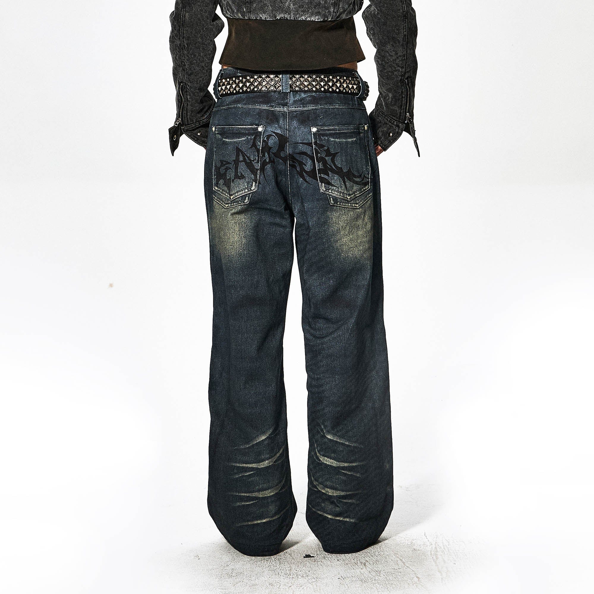 DND4DES×Faychui Acid Graphics Distressed Wide-Leg Jeans-Jeans-S-Free Shipping Leatheretro