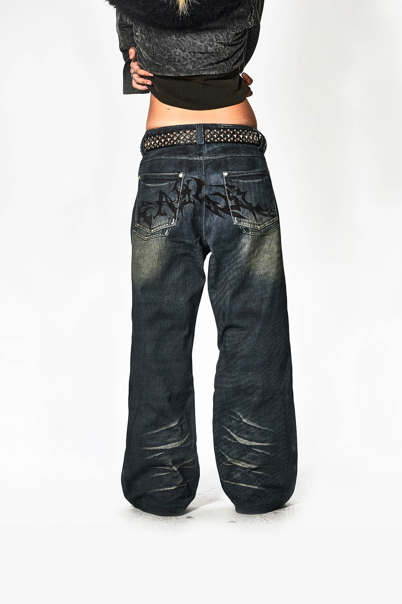DND4DES×Faychui Acid Graphics Distressed Wide-Leg Jeans-Jeans-S-Free Shipping Leatheretro