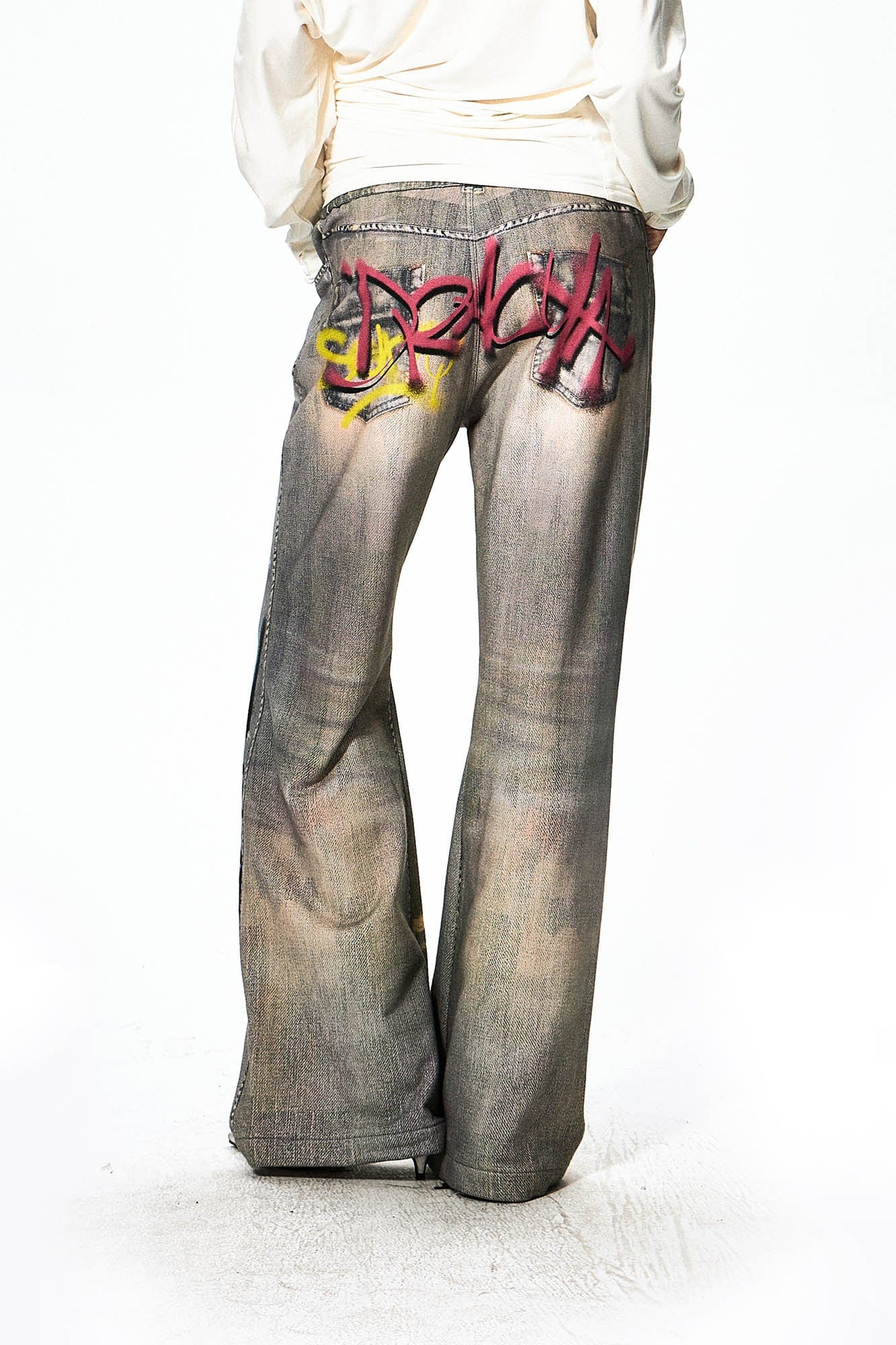 DND4DES×Faychui Distressed Graffiti Flared Pants-Pants-S-Free Shipping Leatheretro