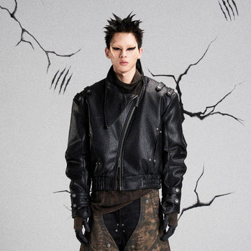 FLYERRER Mutation Asymmetrical High-Collar Faux Leather Jacket-Jacket-S-Free Shipping Leatheretro