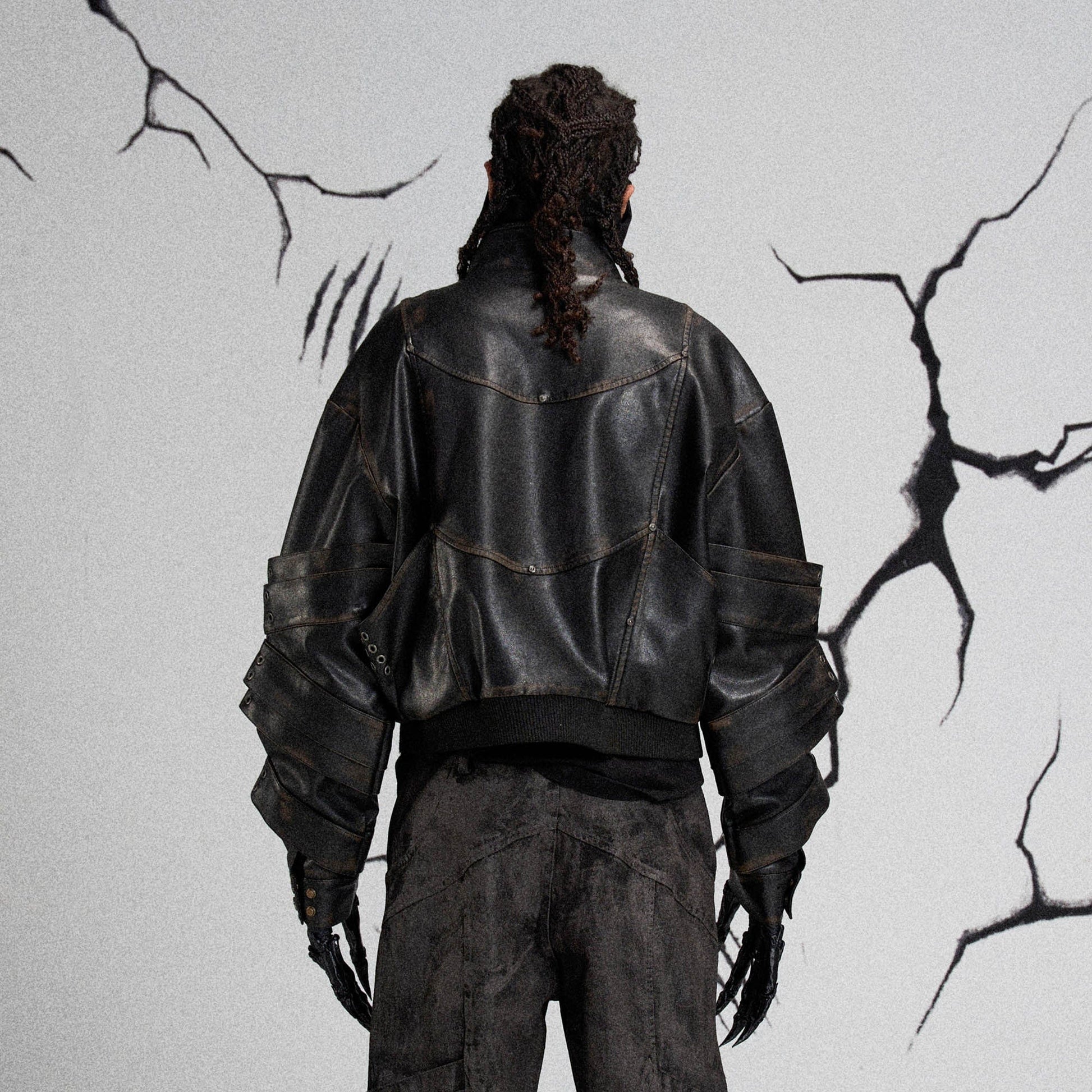 FLYERRER Mutation Layered Armor Spliced Faux Leather Jacket Black-Jacket-S-Free Shipping Leatheretro