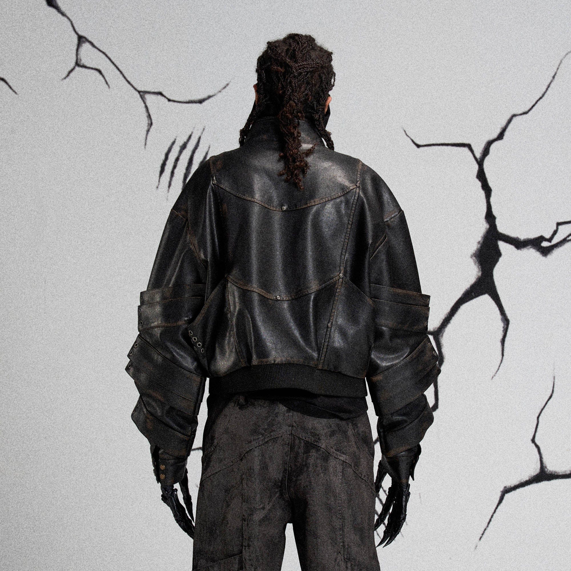 FLYERRER Mutation Layered Armor Spliced Faux Leather Jacket Black-Jacket-S-Free Shipping Leatheretro