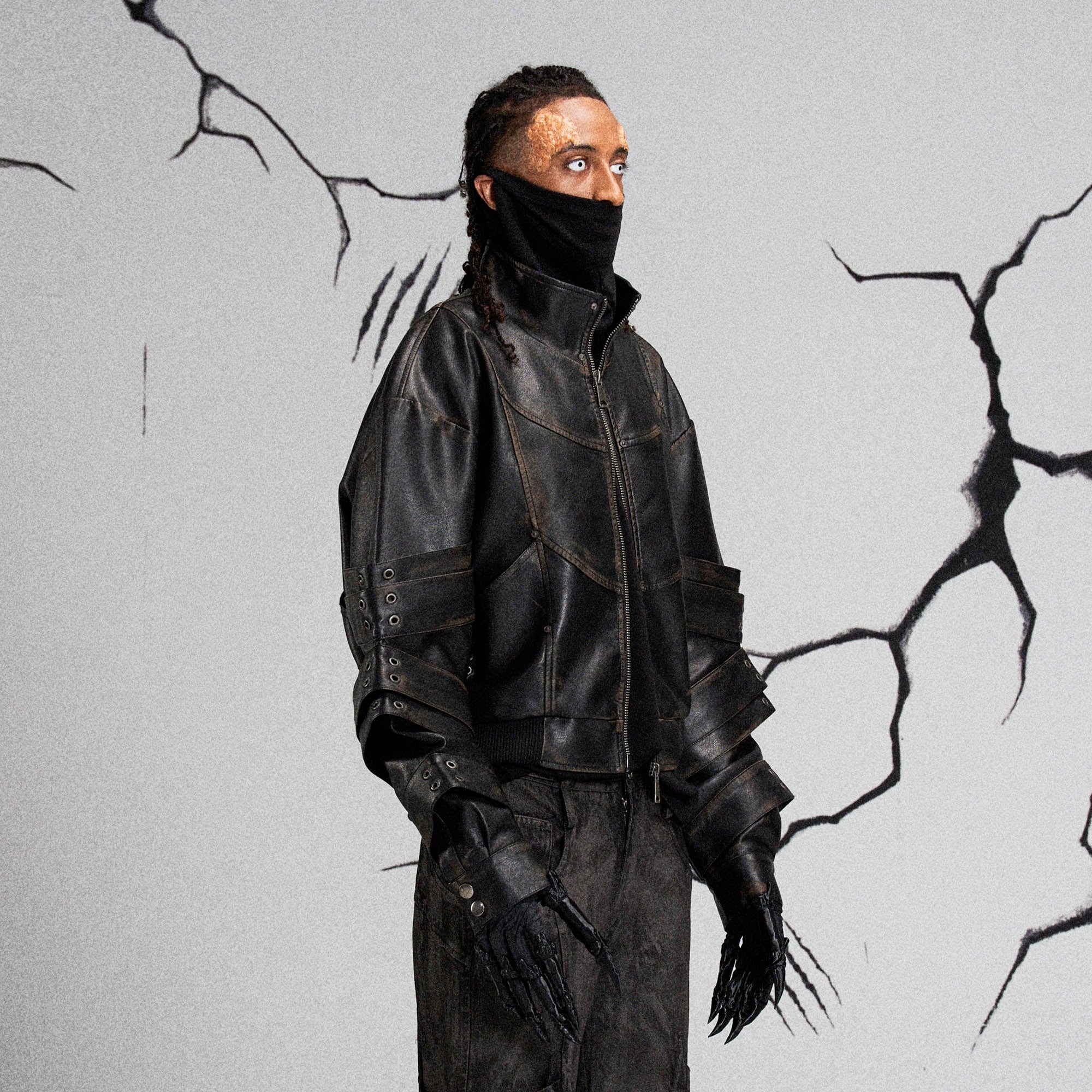 FLYERRER Mutation Layered Armor Spliced Faux Leather Jacket Black-Jacket-S-Free Shipping Leatheretro