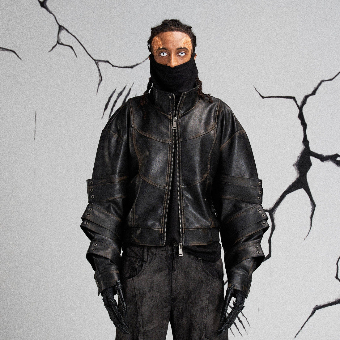 FLYERRER Mutation Layered Armor Spliced Faux Leather Jacket Black-Jacket-S-Free Shipping Leatheretro