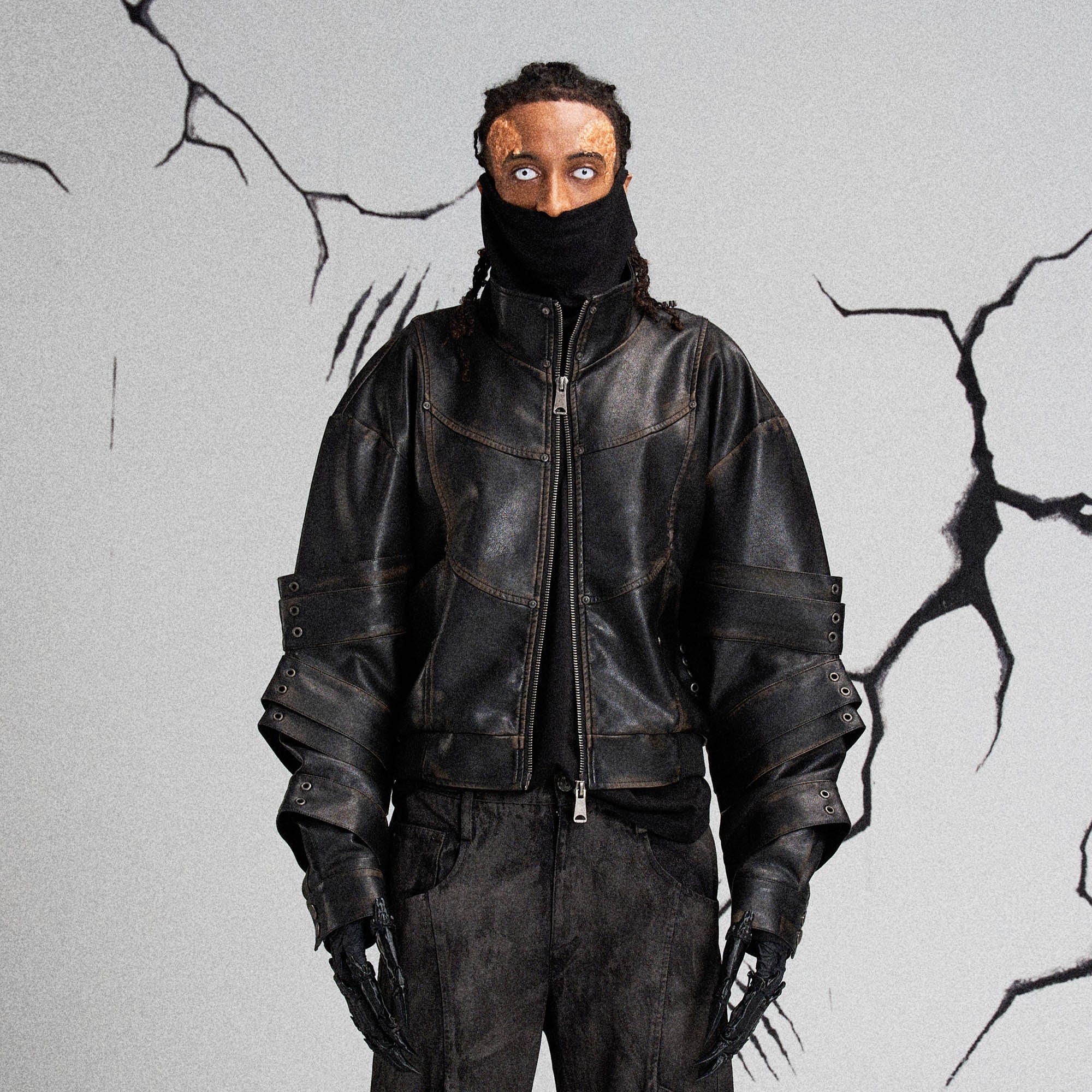 FLYERRER Mutation Layered Armor Spliced Faux Leather Jacket Black-Jacket-S-Free Shipping Leatheretro