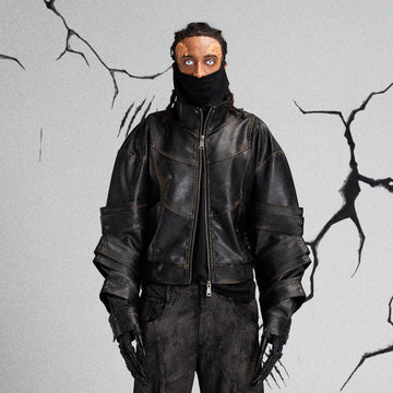 FLYERRER Mutation Layered Armor Spliced Faux Leather Jacket Black-Jacket-S-Free Shipping Leatheretro