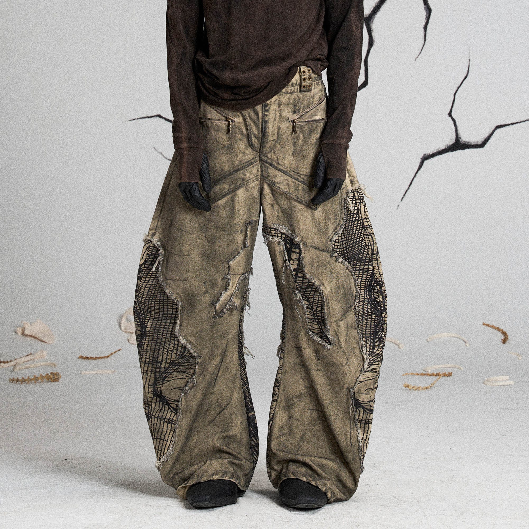 FLYERRER Mutation Distressed Fungal Invasion Machete Pants-Pants-S-Free Shipping Leatheretro