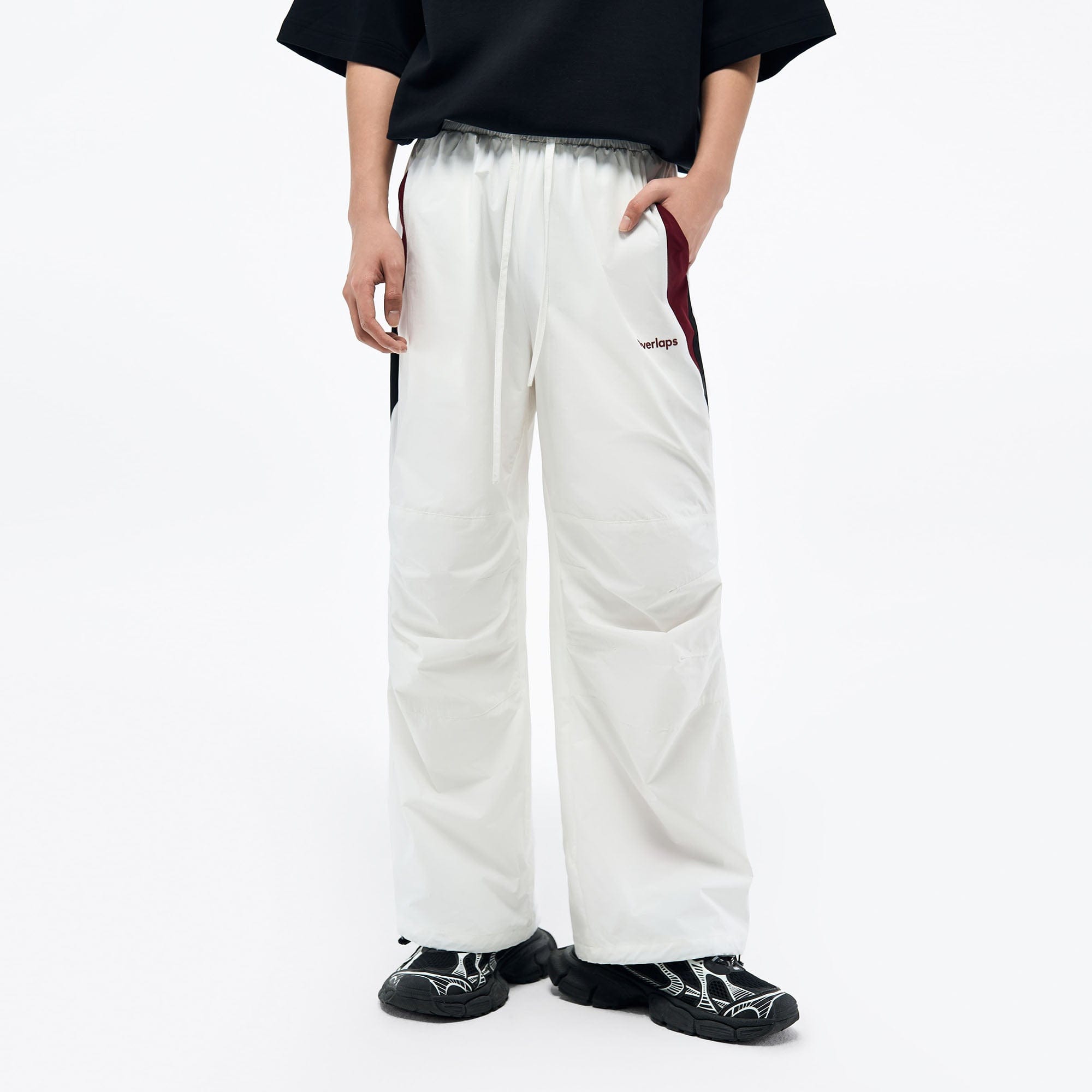 OVERLAPS Contrast Panel Crinkled-Knee Track Pants-Pants-S-Free Shipping Leatheretro