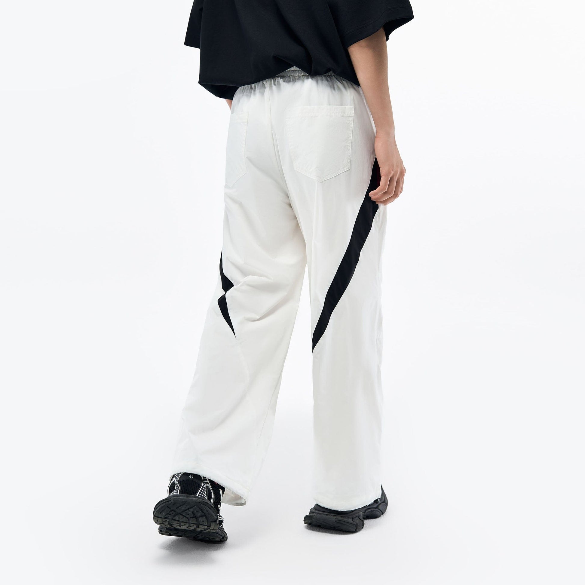 OVERLAPS Contrast Panel Crinkled-Knee Track Pants-Pants-S-Free Shipping Leatheretro
