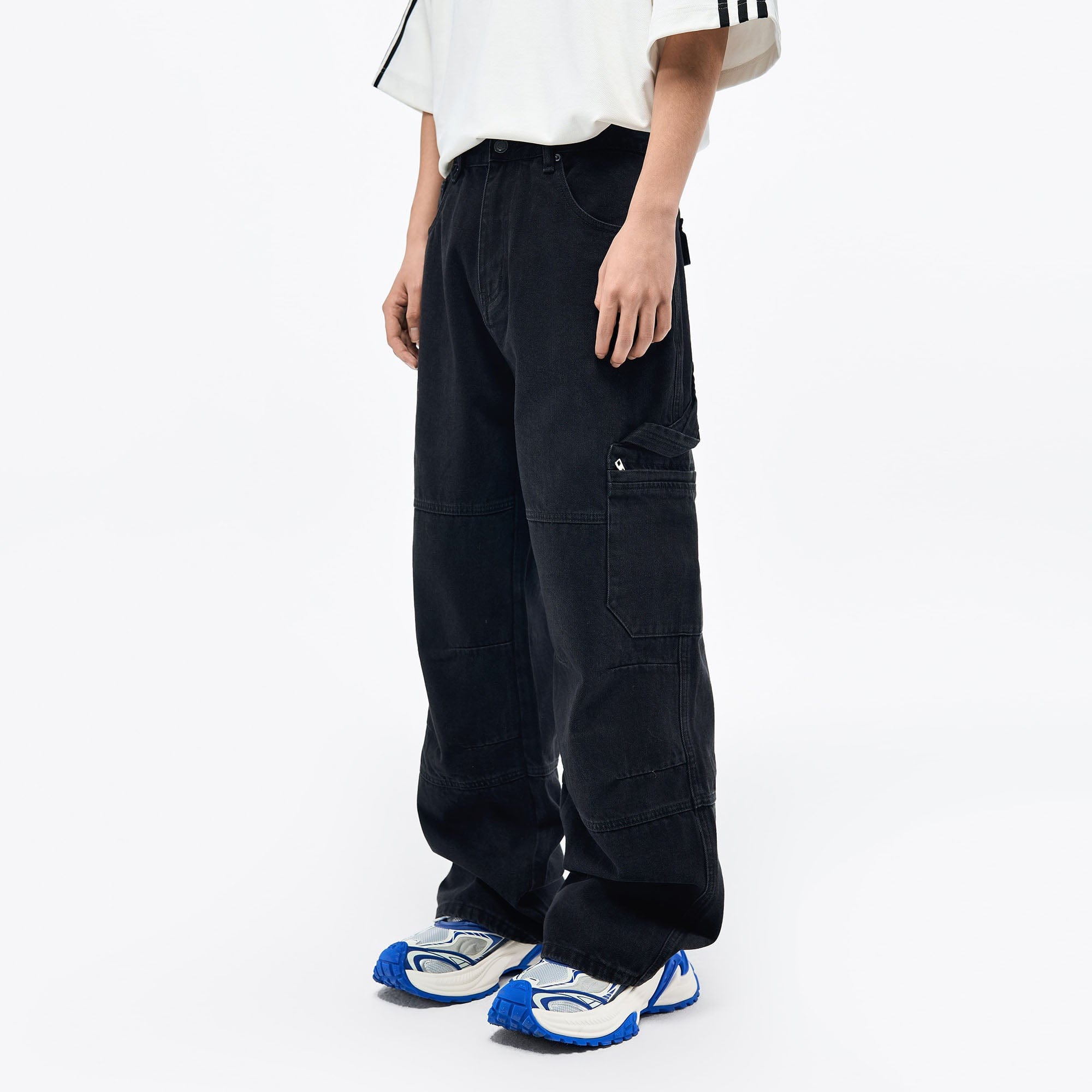 OVERLAPS Washed Multi-Pocket Cargo Jeans-Jeans-S-Free Shipping Leatheretro