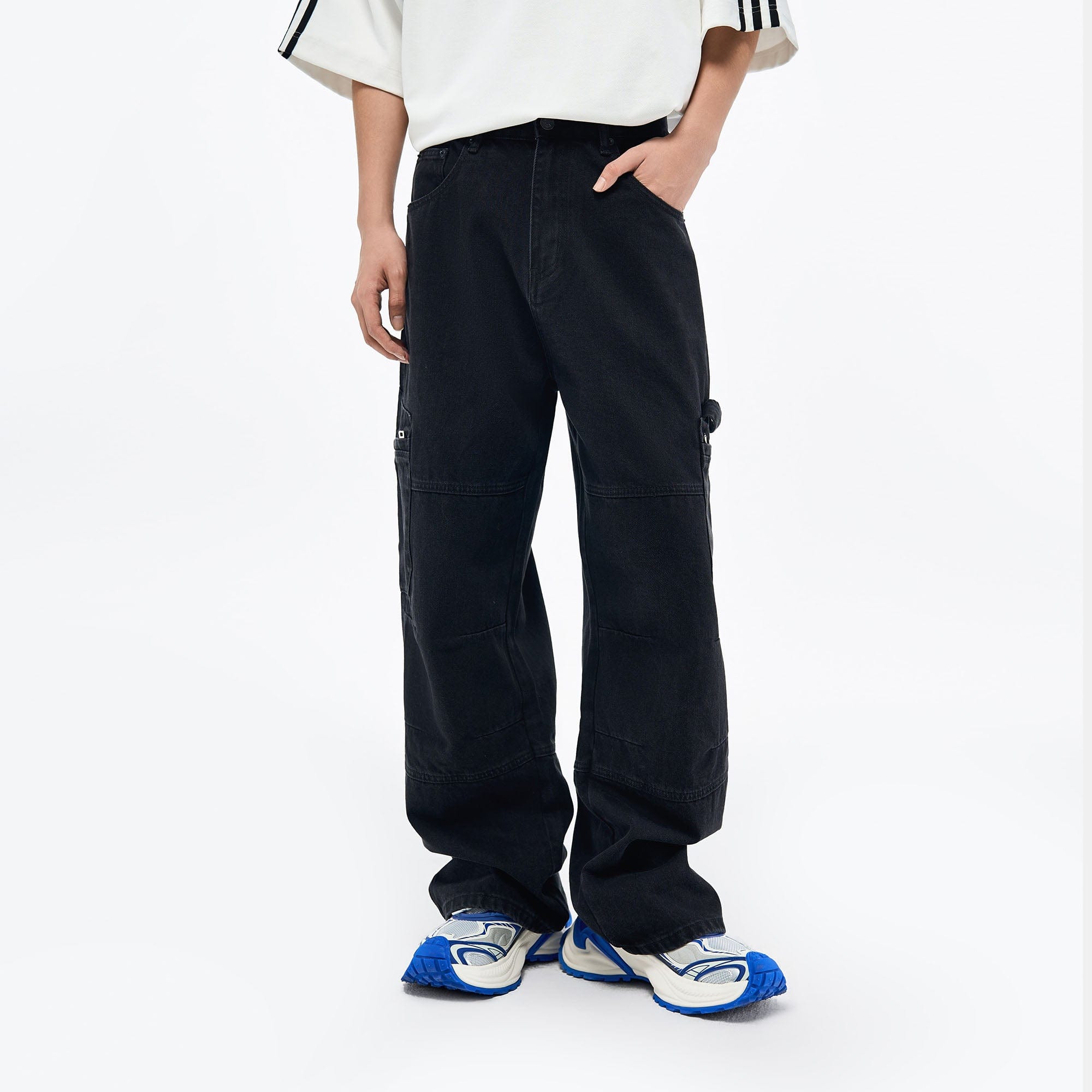 OVERLAPS Washed Multi-Pocket Cargo Jeans-Jeans-S-Free Shipping Leatheretro