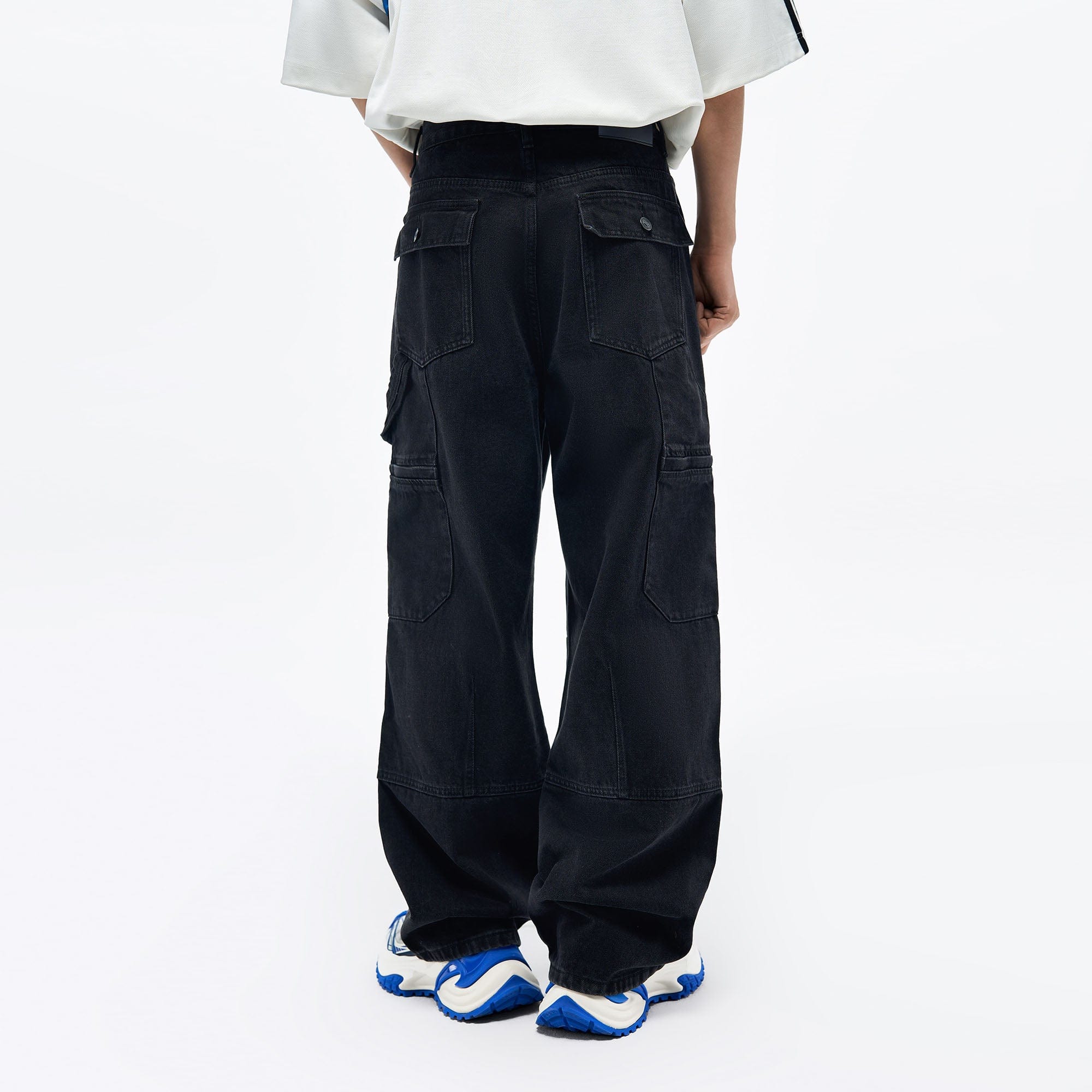 OVERLAPS Washed Multi-Pocket Cargo Jeans-Jeans-S-Free Shipping Leatheretro