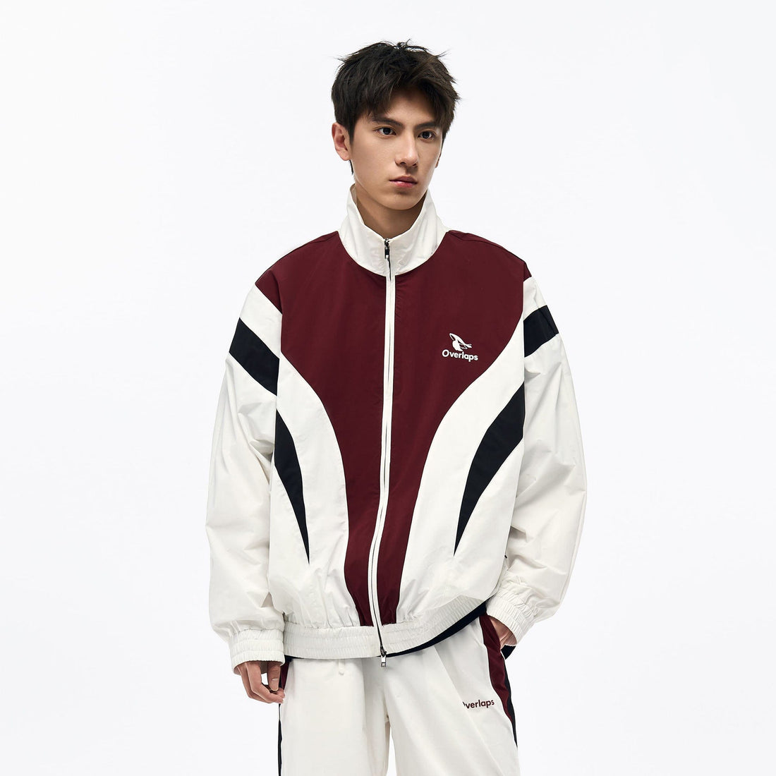 OVERLAPS Retro Contrast Spliced Track Jacket-Jacket-S-Free Shipping Leatheretro