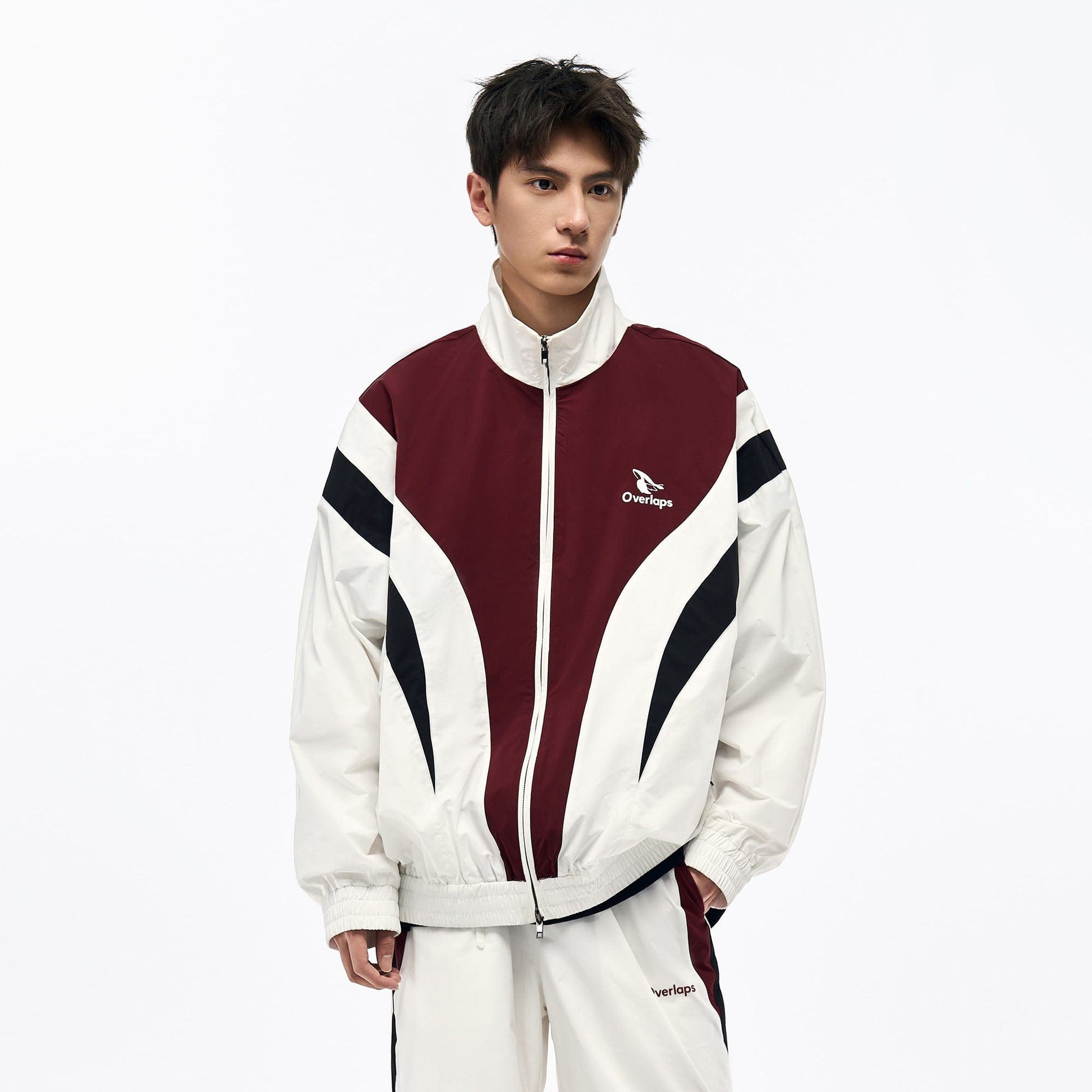 OVERLAPS Retro Contrast Spliced Track Jacket-Jacket-S-Free Shipping Leatheretro