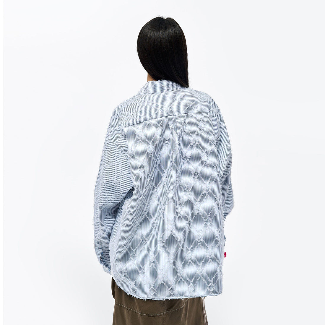 OVERLAPS Frayed Diamond Stripe Overshirt-Shirt-S-Free Shipping Leatheretro