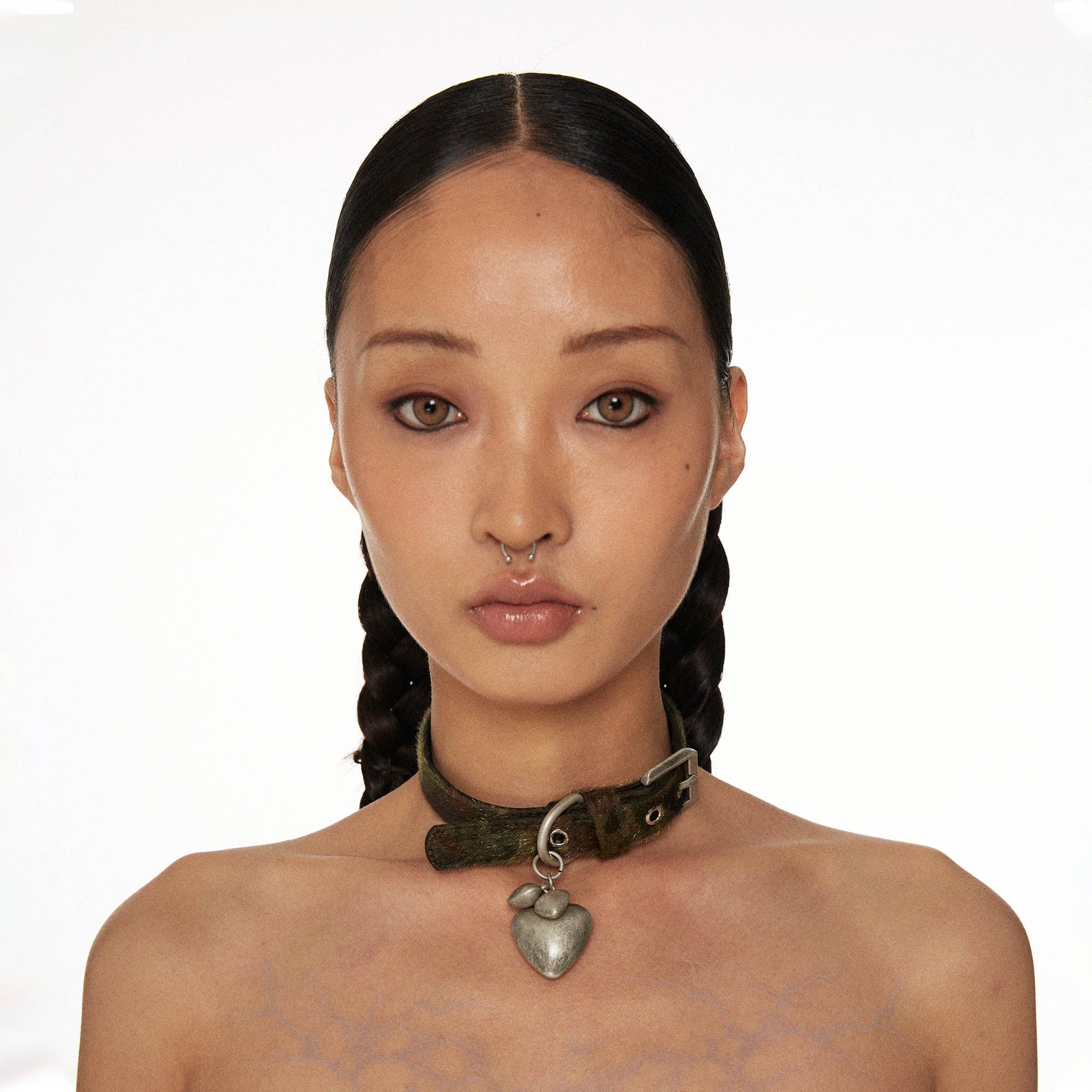 SCHWARZGOLD Mohair Metal Heart Choker-Necklace-One Size (Adjustable)-Green-Free Shipping Leatheretro