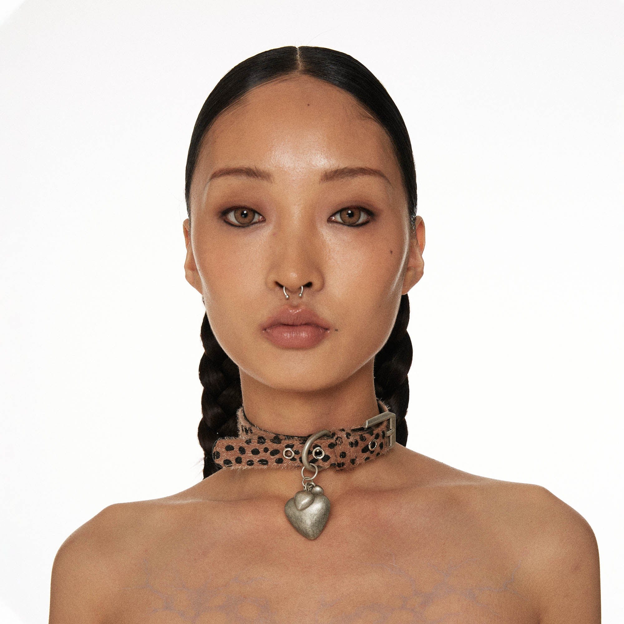 SCHWARZGOLD Mohair Metal Heart Choker-Necklace-One Size (Adjustable)-Brown-Free Shipping Leatheretro