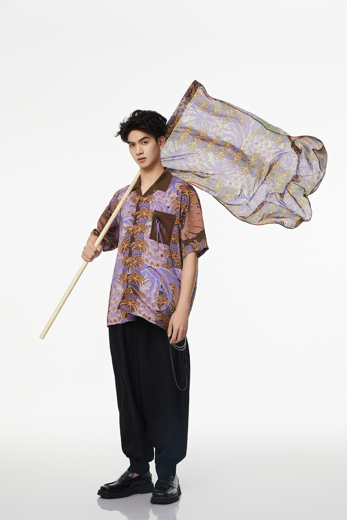 MASH UP ASIA Hawaiian Pineapple Graphic Half Shirt Purple-Half shirt-S-Free Shipping Leatheretro