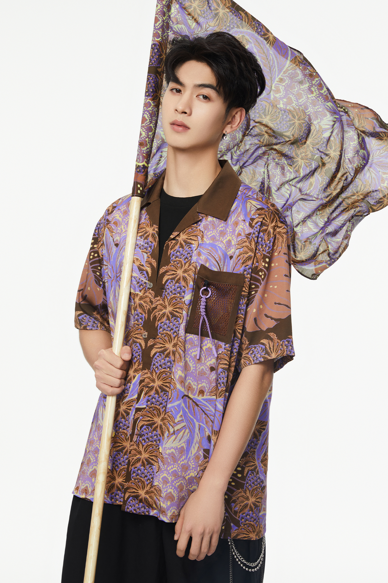 MASH UP ASIA Hawaiian Pineapple Graphic Half Shirt Purple-Half shirt-S-Free Shipping Leatheretro
