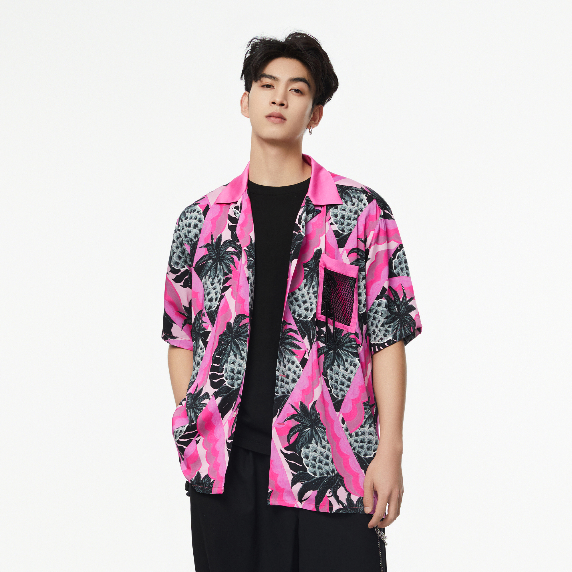 MASH UP ASIA Hawaiian Pineapple Graphic Half Shirt Black-Half shirt-S-Free Shipping Leatheretro
