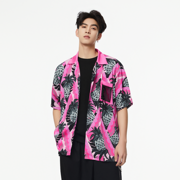 MASH UP ASIA Hawaiian Pineapple Graphic Half Shirt Black-Half shirt-S-Free Shipping Leatheretro