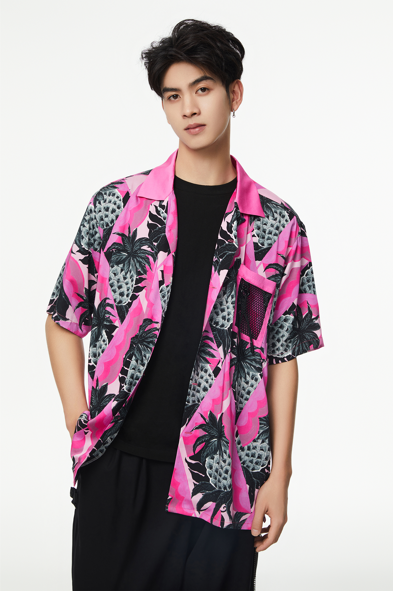 MASH UP ASIA Hawaiian Pineapple Graphic Half Shirt Black-Half shirt-S-Free Shipping Leatheretro