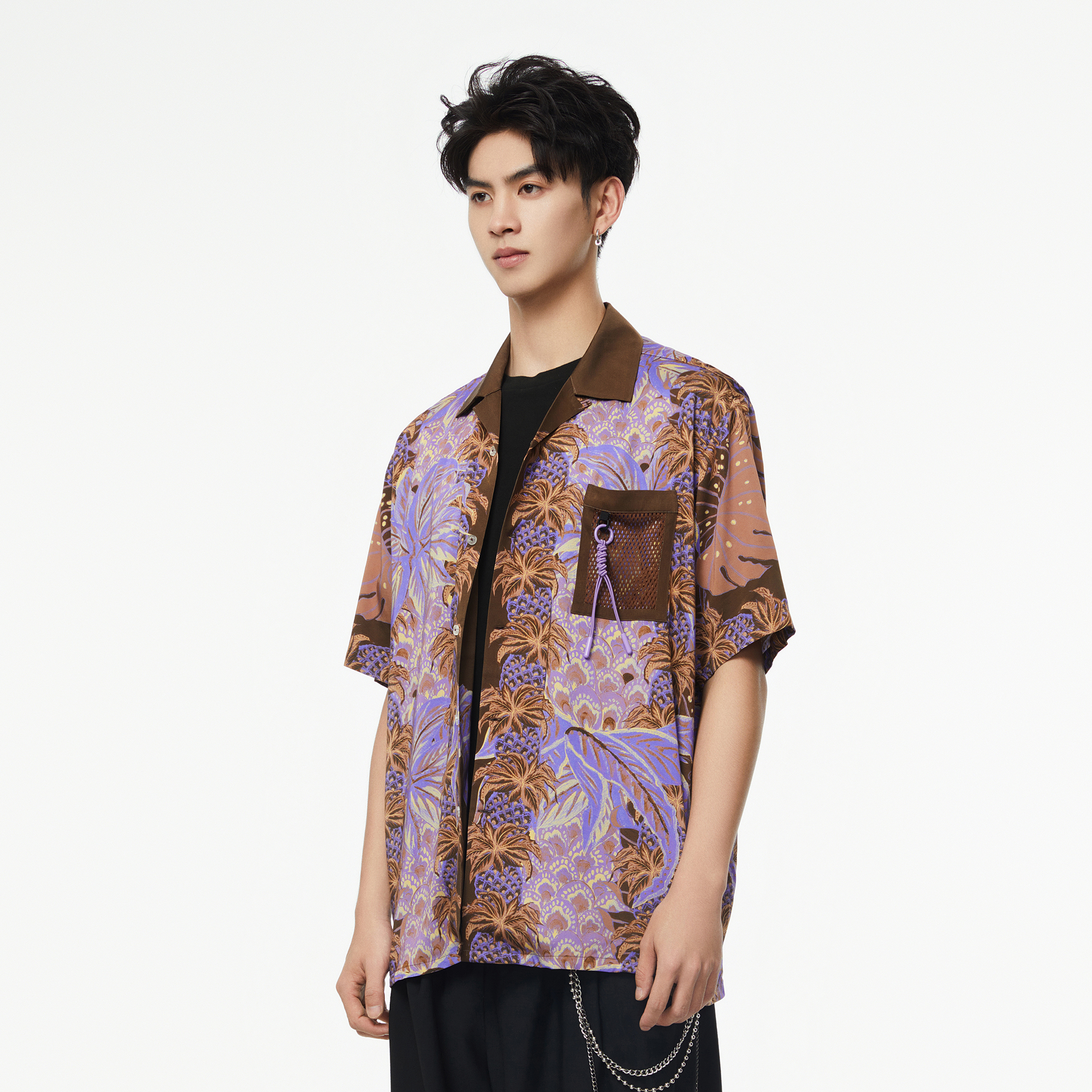 MASH UP ASIA Hawaiian Pineapple Graphic Half Shirt Purple-Half shirt-S-Free Shipping Leatheretro